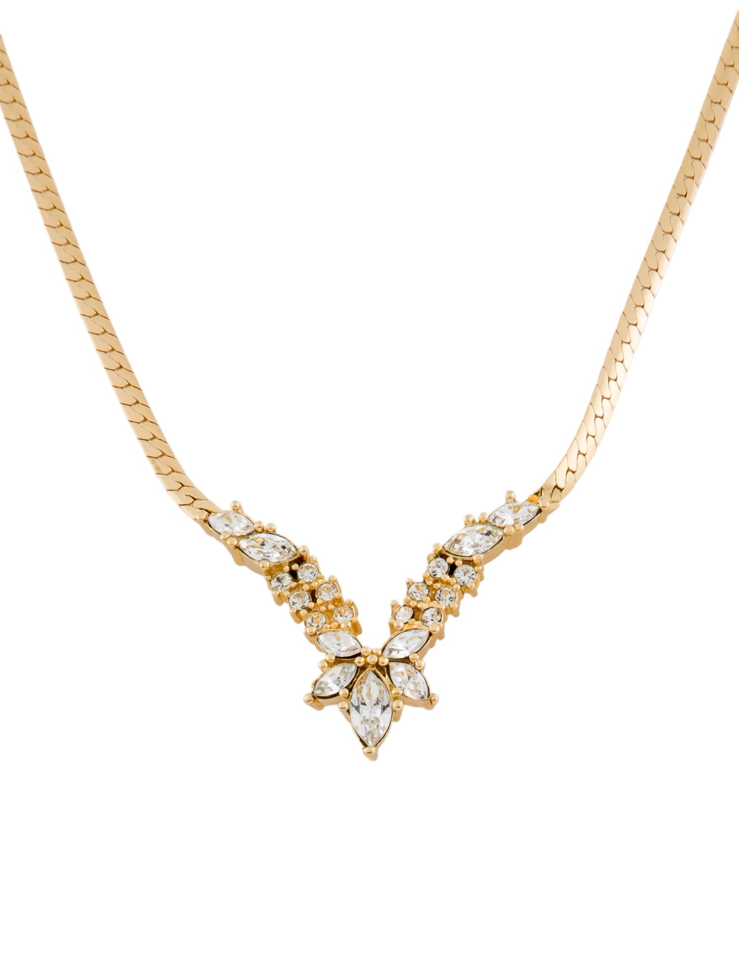 Christian Dior Vintage Crystal V Pendant Necklace