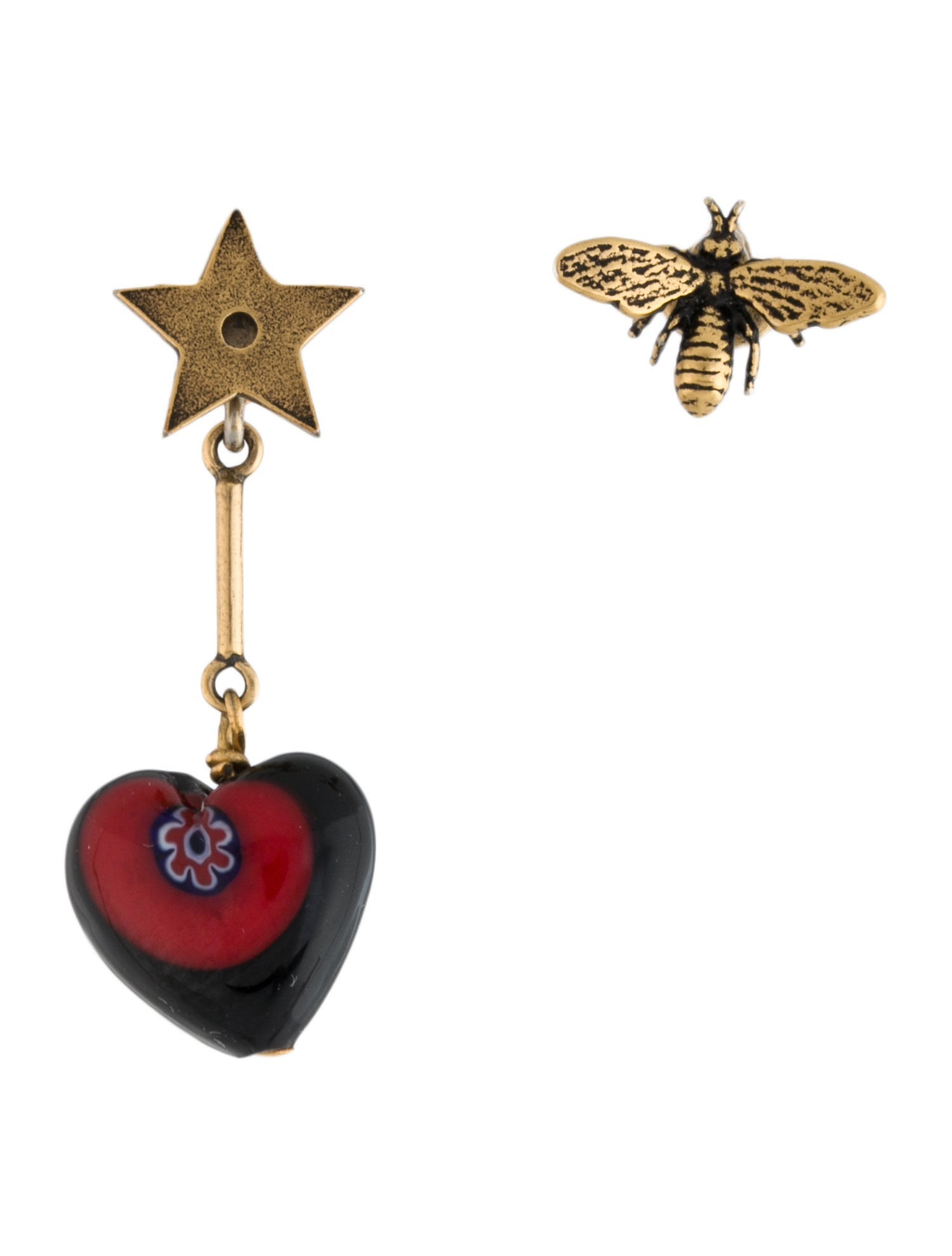 Christian Dior Resin D-Murrine Heart & Bee Drop Earrings
