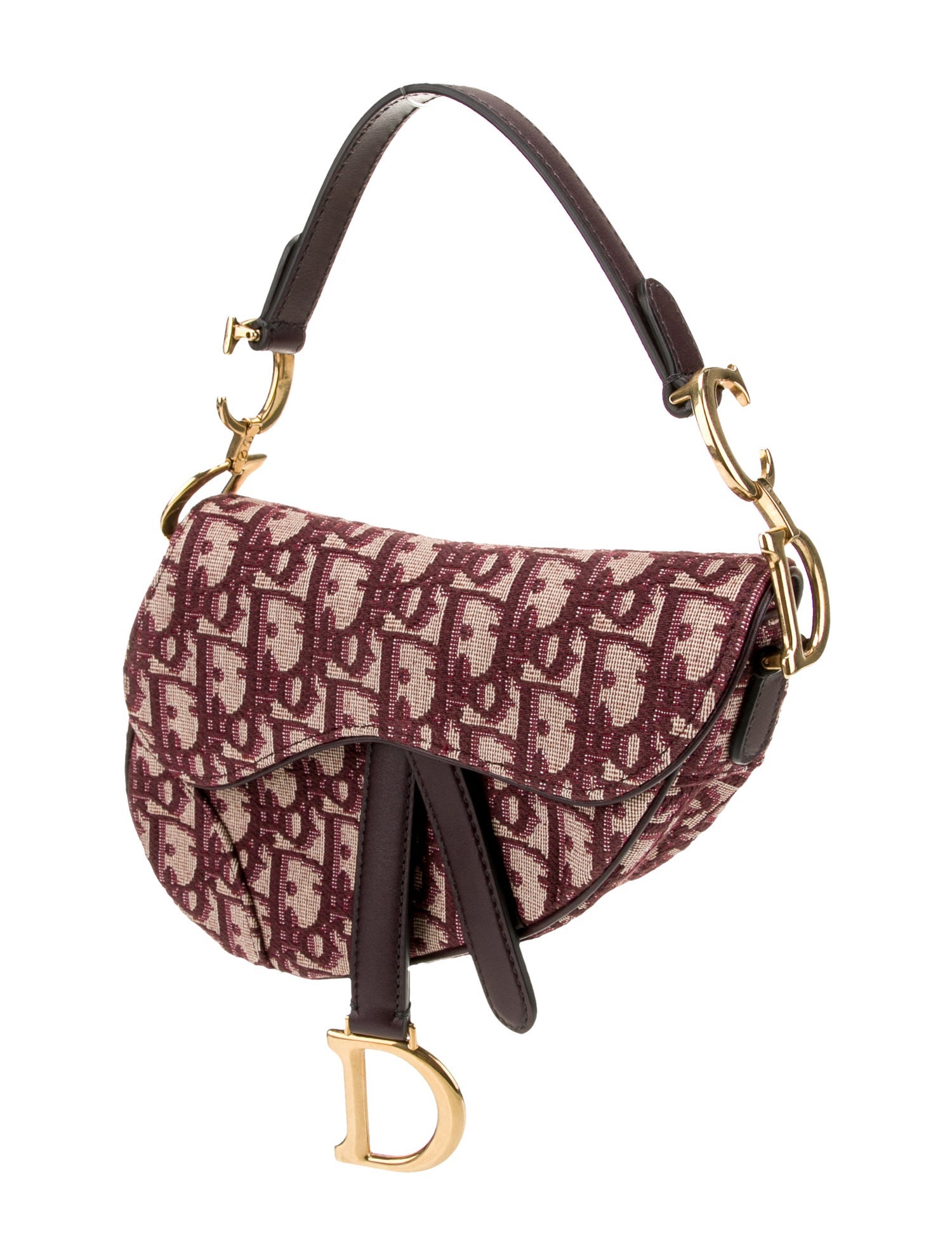 Christian Dior Oblique Jacquard Saddle Mini - Burgundy Shoulder