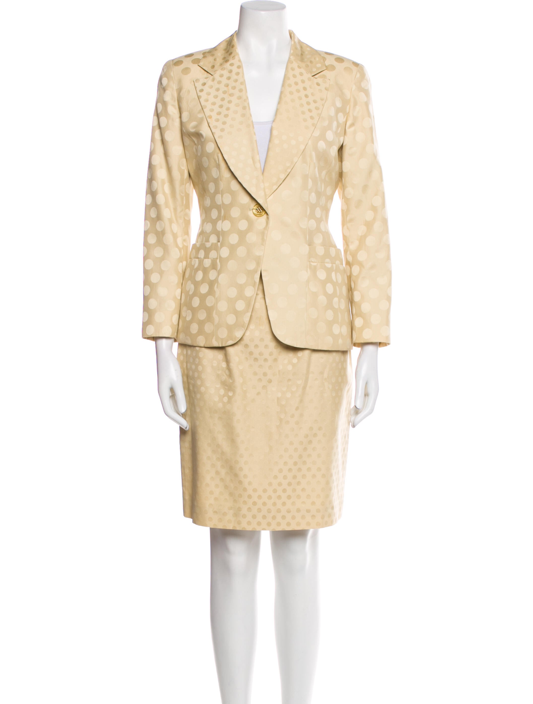 Christian Dior Polka Dot Print Skirt Suit