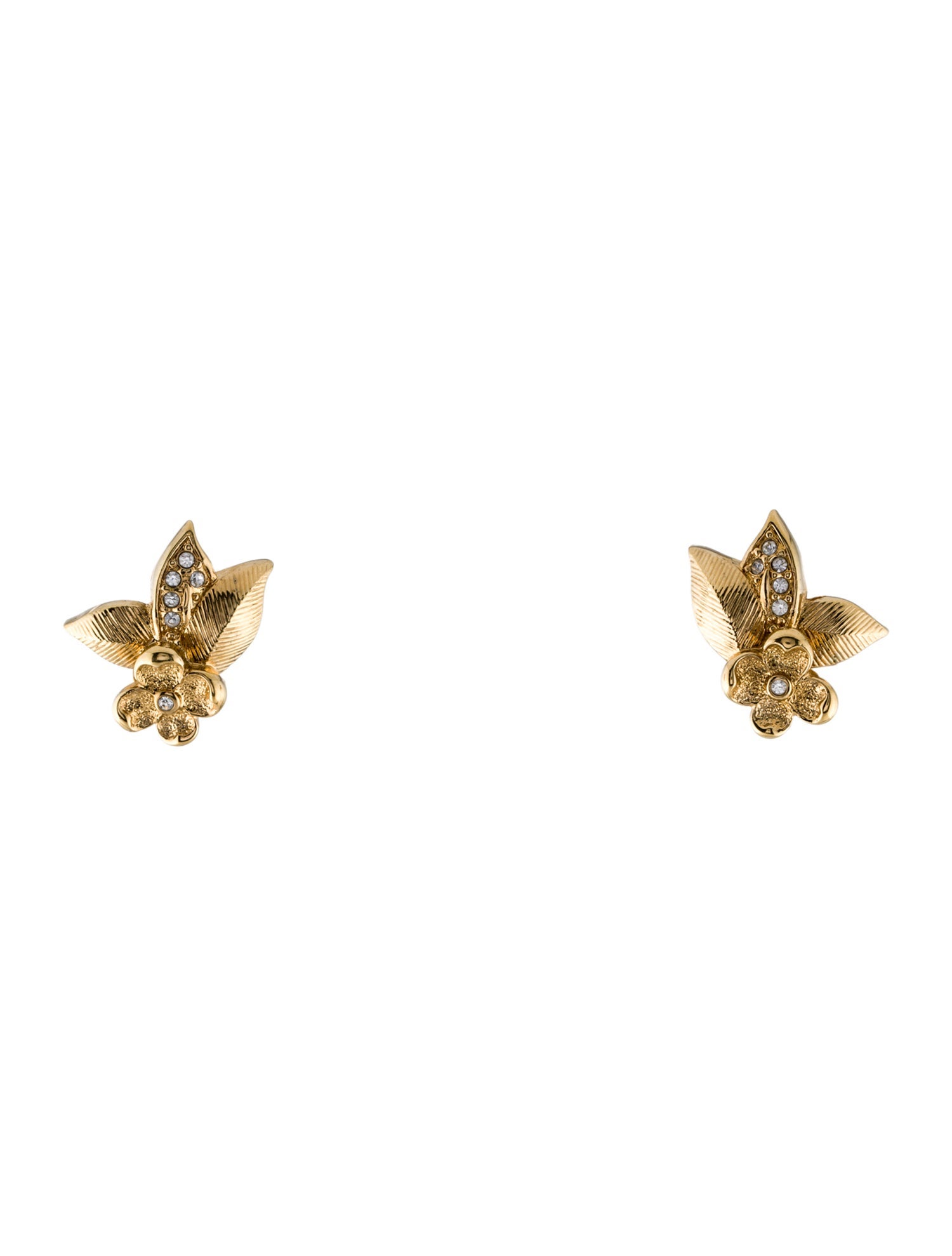 Christian Dior Vintage Crystal Floral Clip-On Earrings
