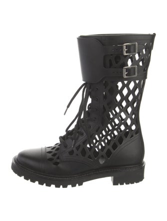 Christian Dior Leather Lasercut Accents Combat Boots