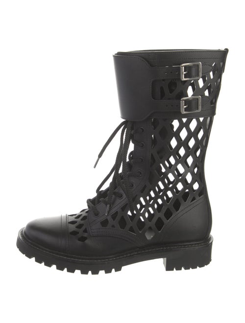 Christian Dior Leather Lasercut Accents Combat Boots