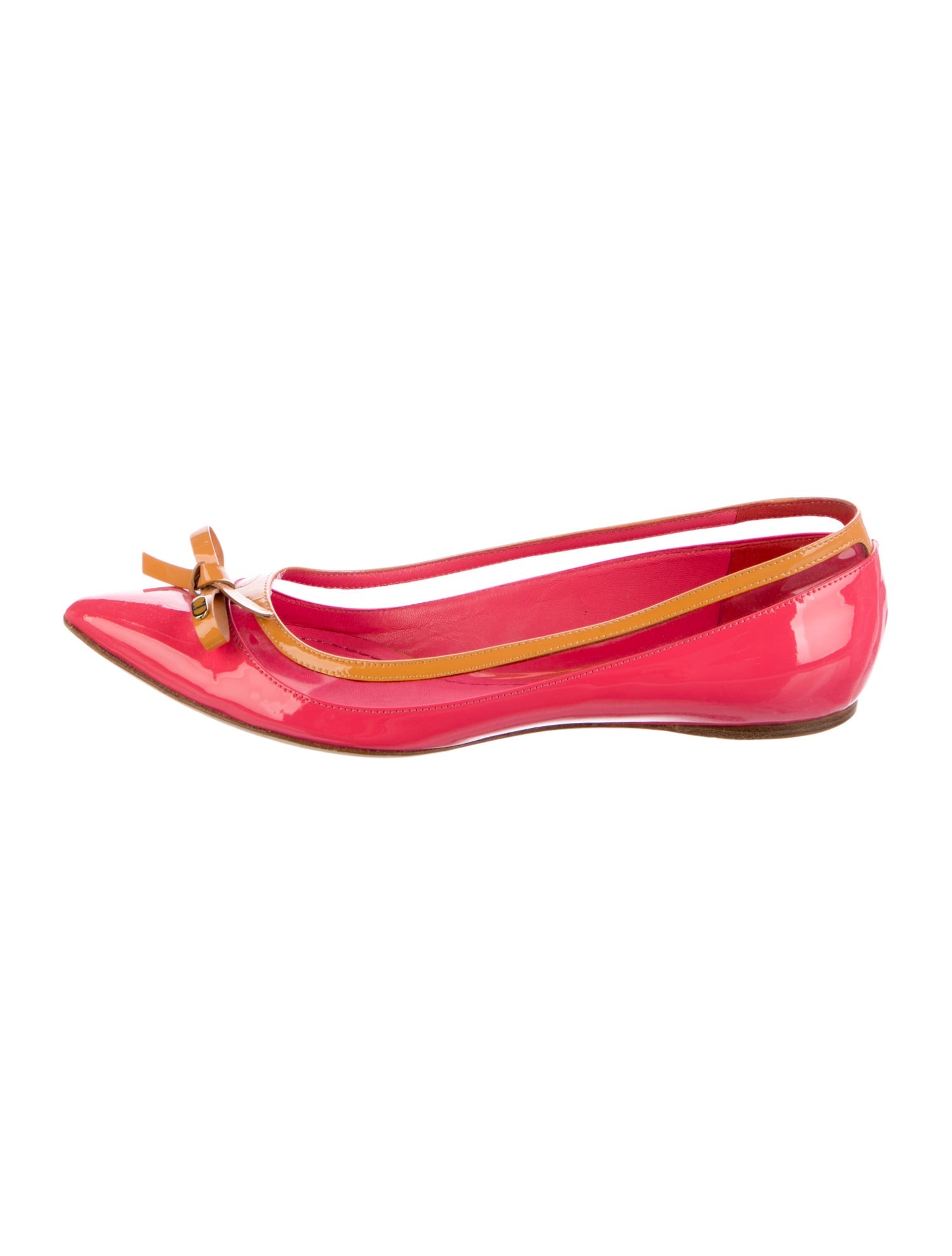Christian Dior Patent Leather Bow Accents Ballet Flats