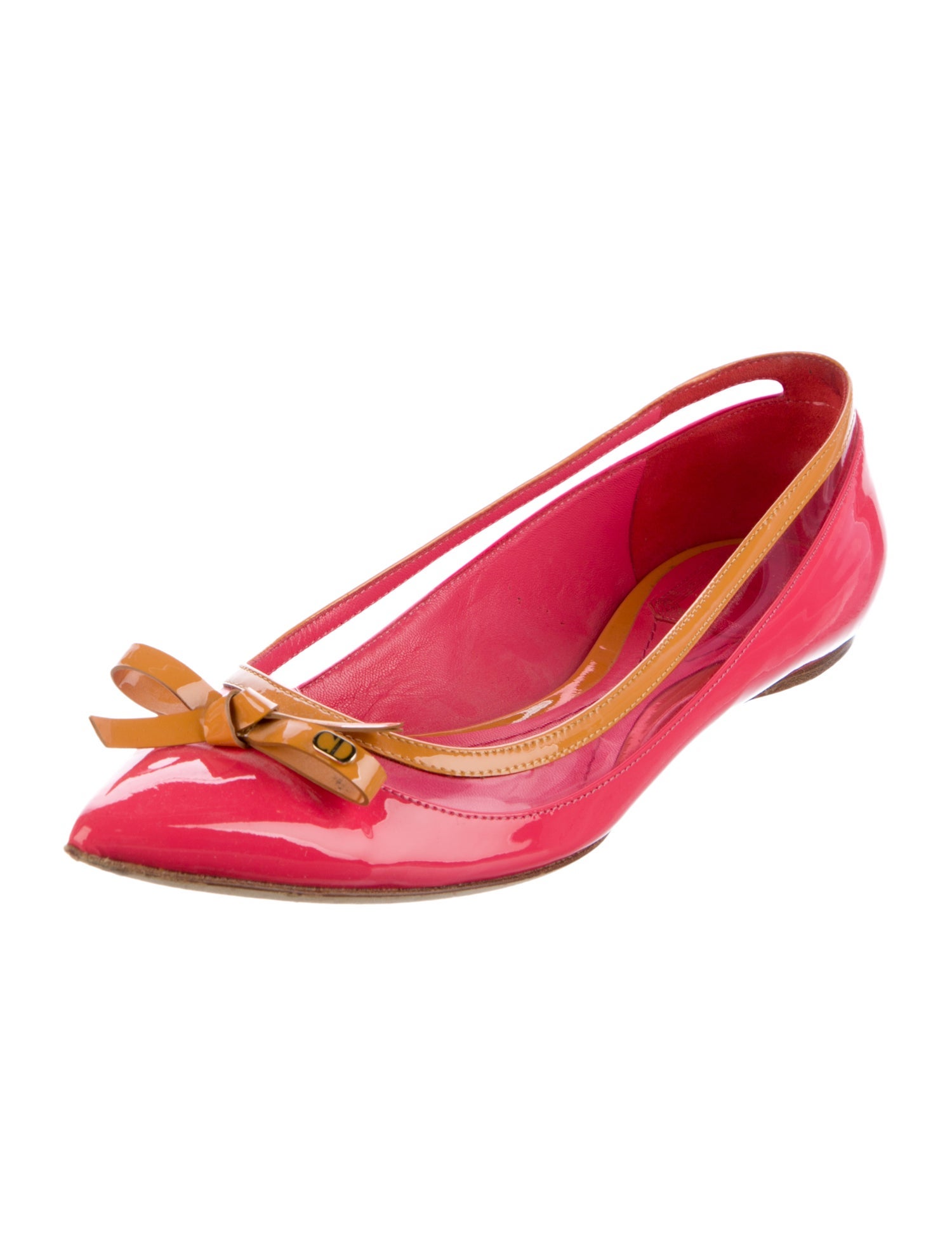 Christian Dior Patent Leather Bow Accents Ballet Flats