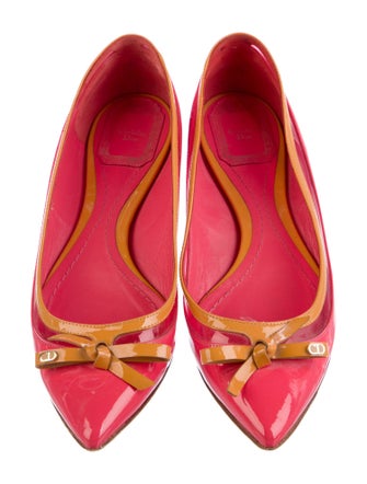 Christian Dior Patent Leather Bow Accents Ballet Flats