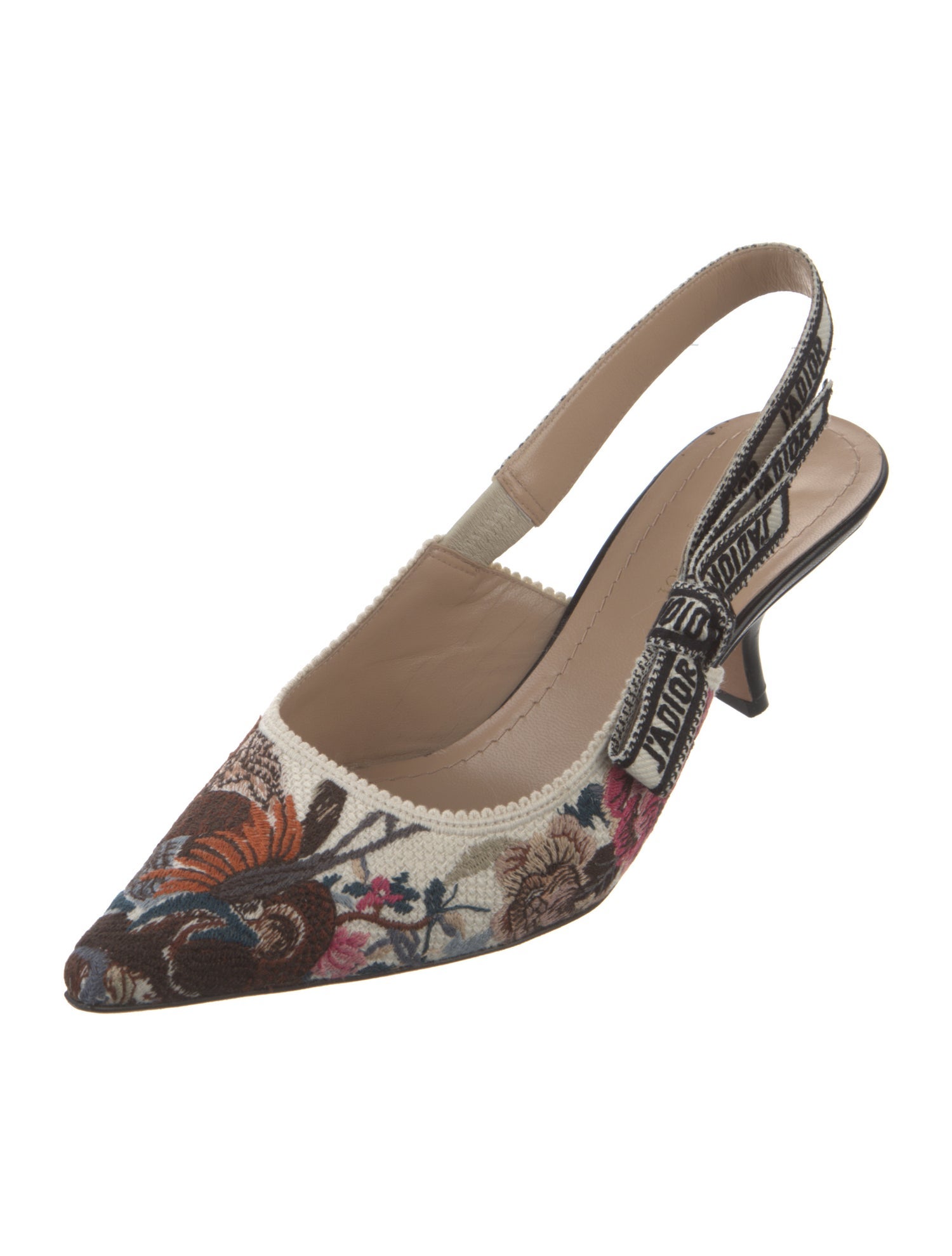 Christian Dior Floral Print Bow Accents Slingback Pumps