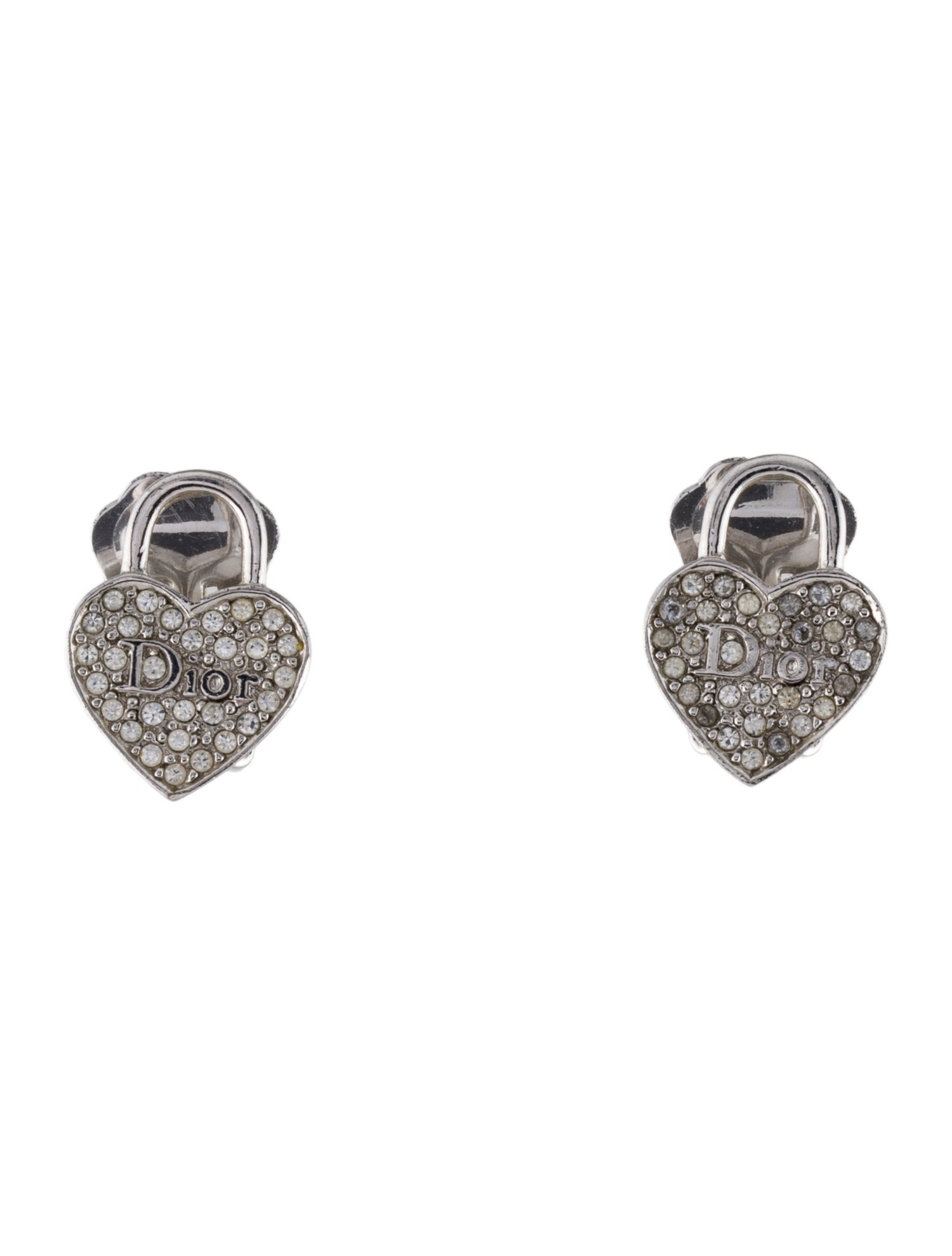 Christian Dior Crystal Heart Lock Clip-On Earrings