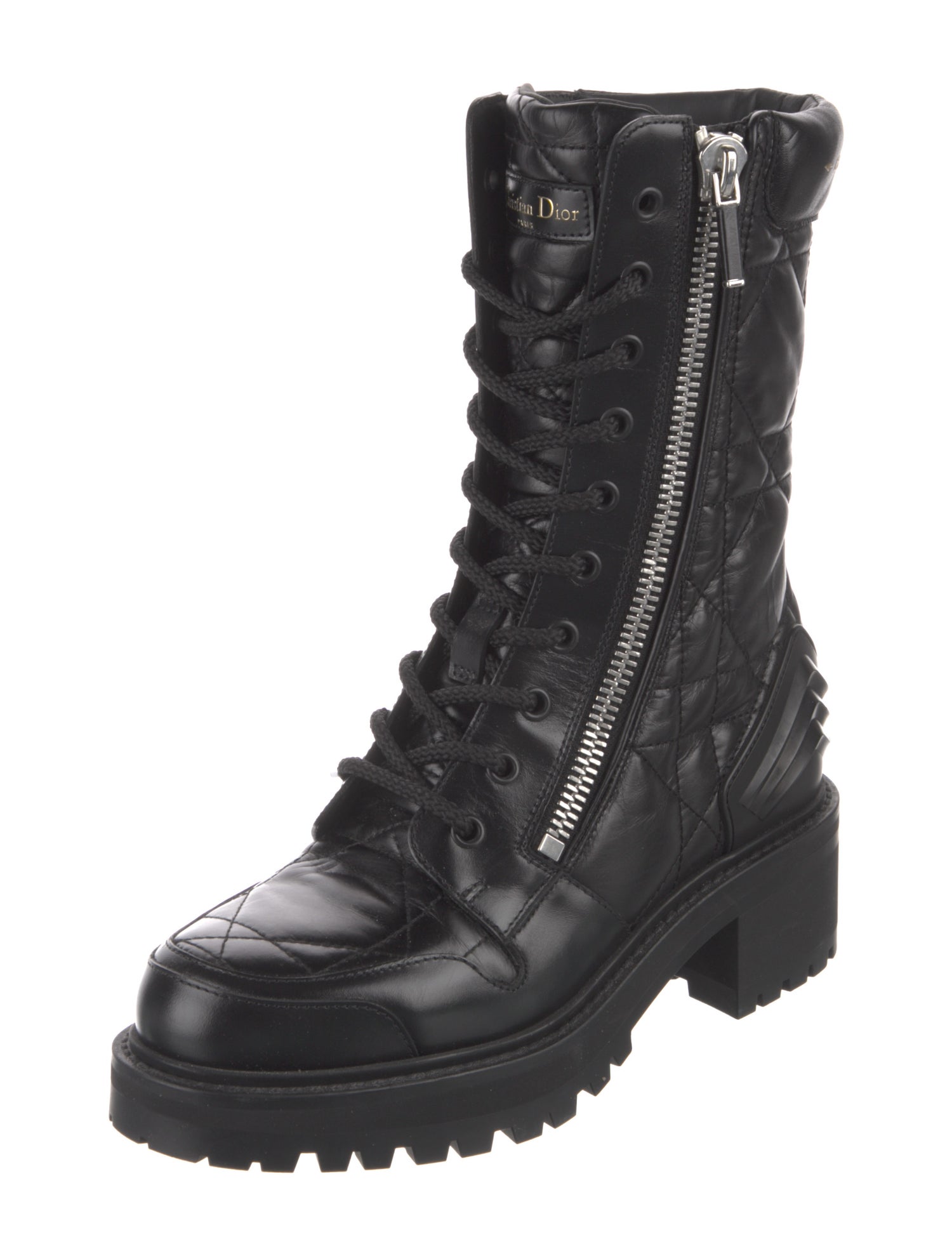 Christian Dior Cannage Pattern Leather Combat Boots
