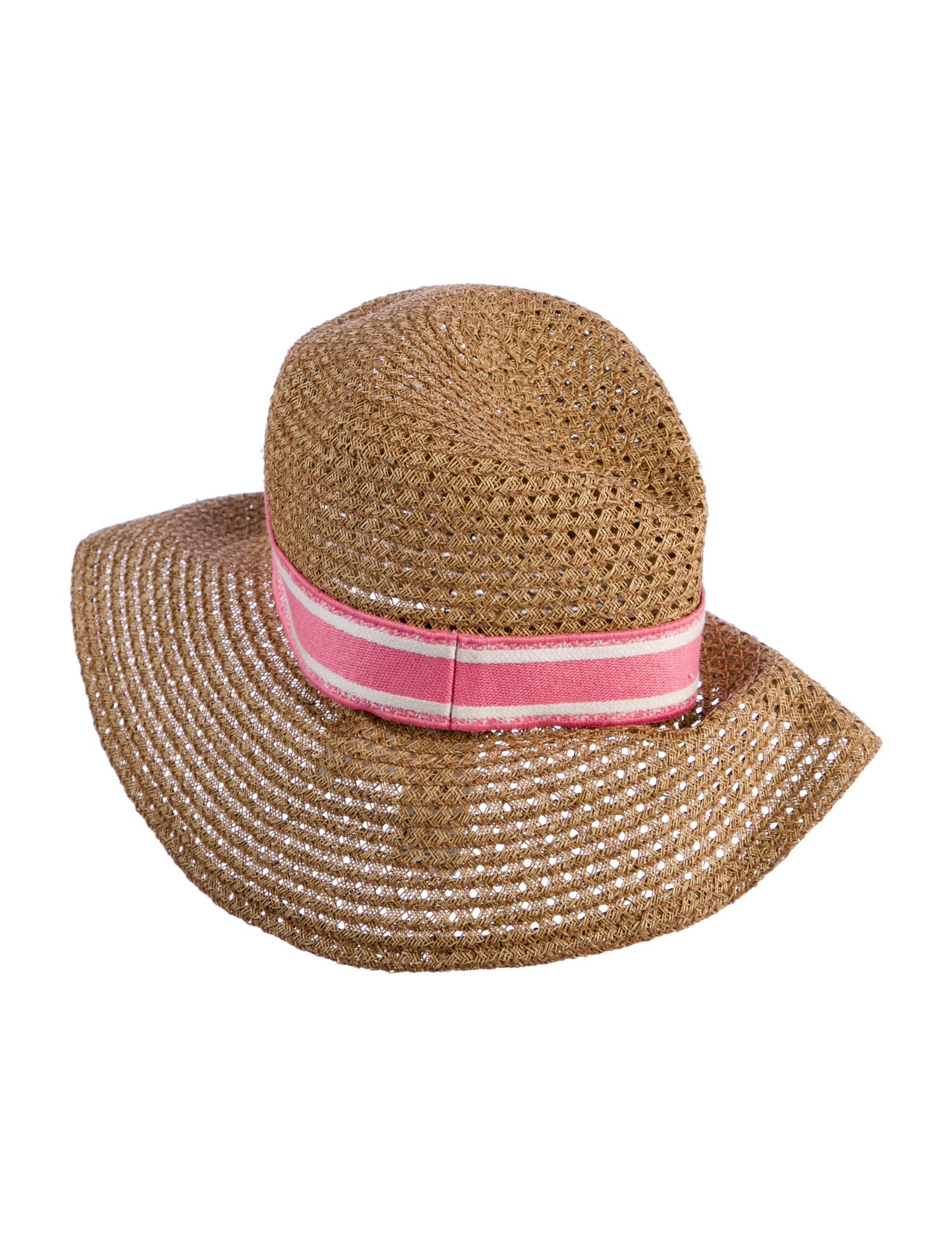 Christian Dior Beige Pink Logo Ribbon Straw Summer Hat