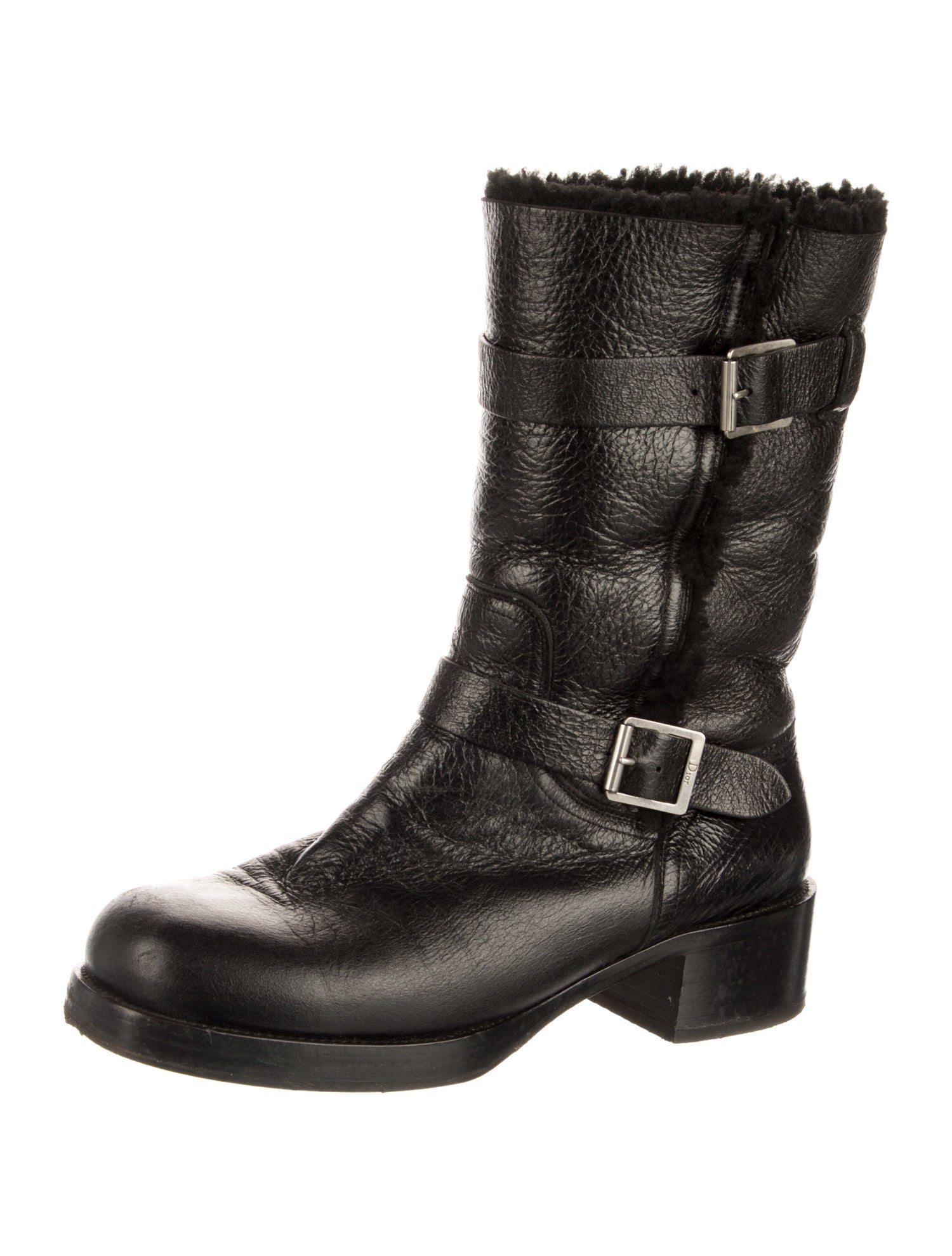 Christian Dior Leather Fur Trim Moto Boots