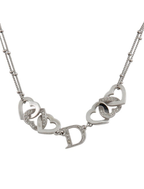Christian Dior Crystal Heart Double Strand Pendant Necklace