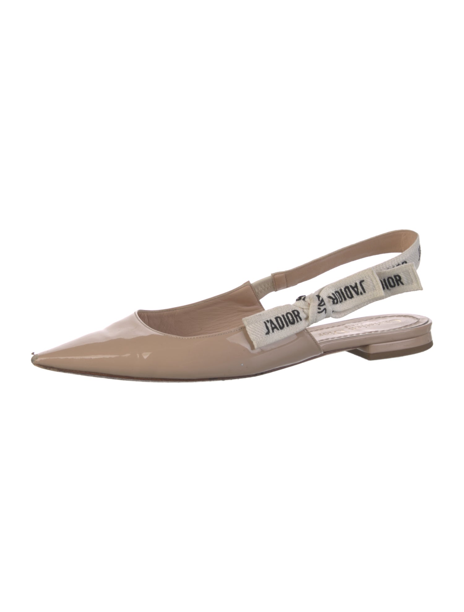 Christian Dior Patent Leather Bow Accents Slingback Flats