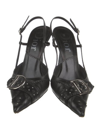 Christian Dior Leather Studded Accents Slingback Pumps