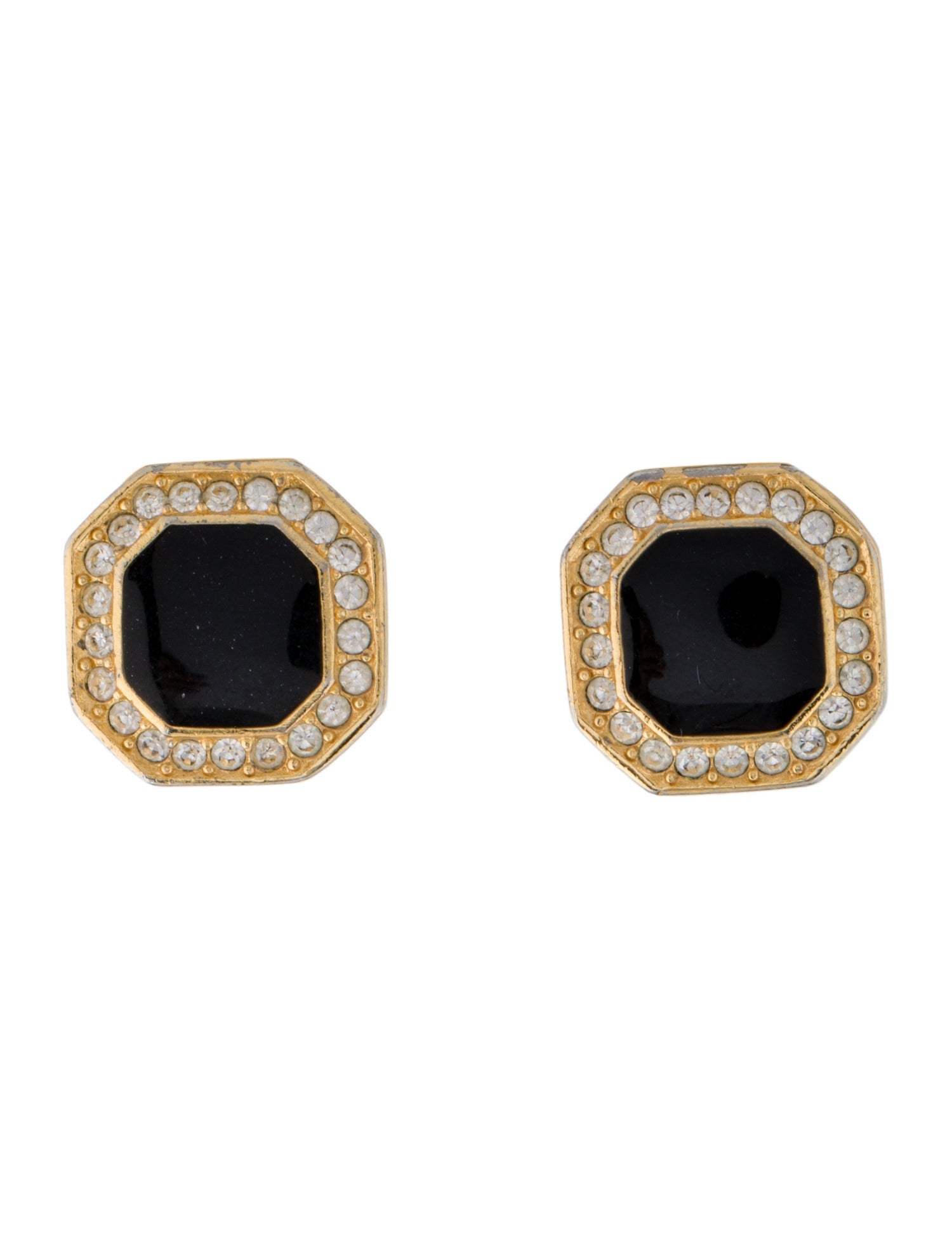 Christian Dior Vintage Enamel & Crystal Clip-On Earrings