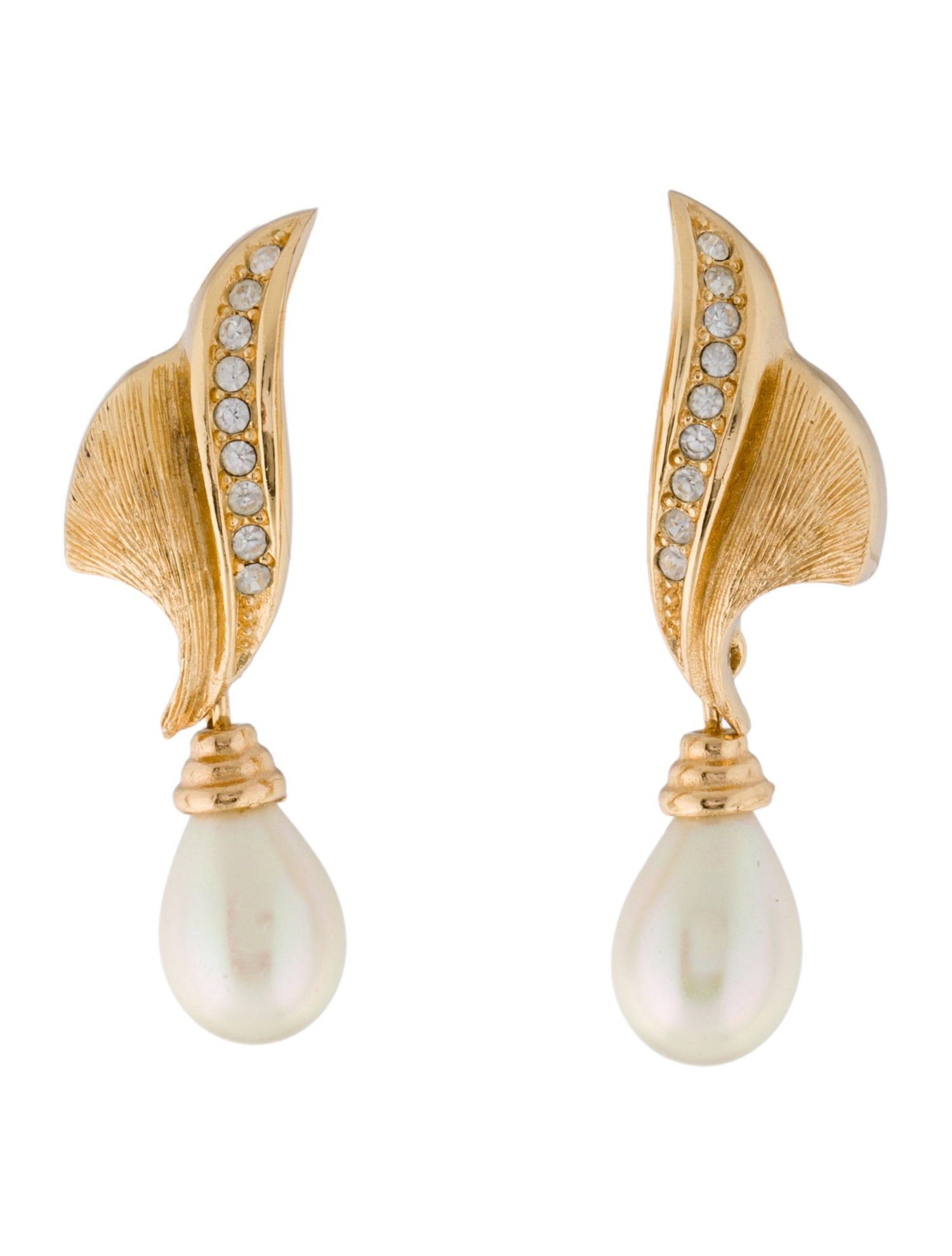 Christian Dior Vintage Faux Pearl & Crystal Clip-On Drop Earrings