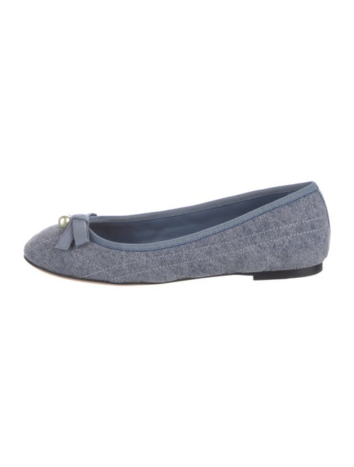 Christian Dior Denim Bow Accents Ballet Flats