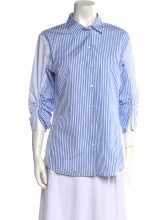 Christian Dior Striped Three-Quarter Sleeve Button-Up Top