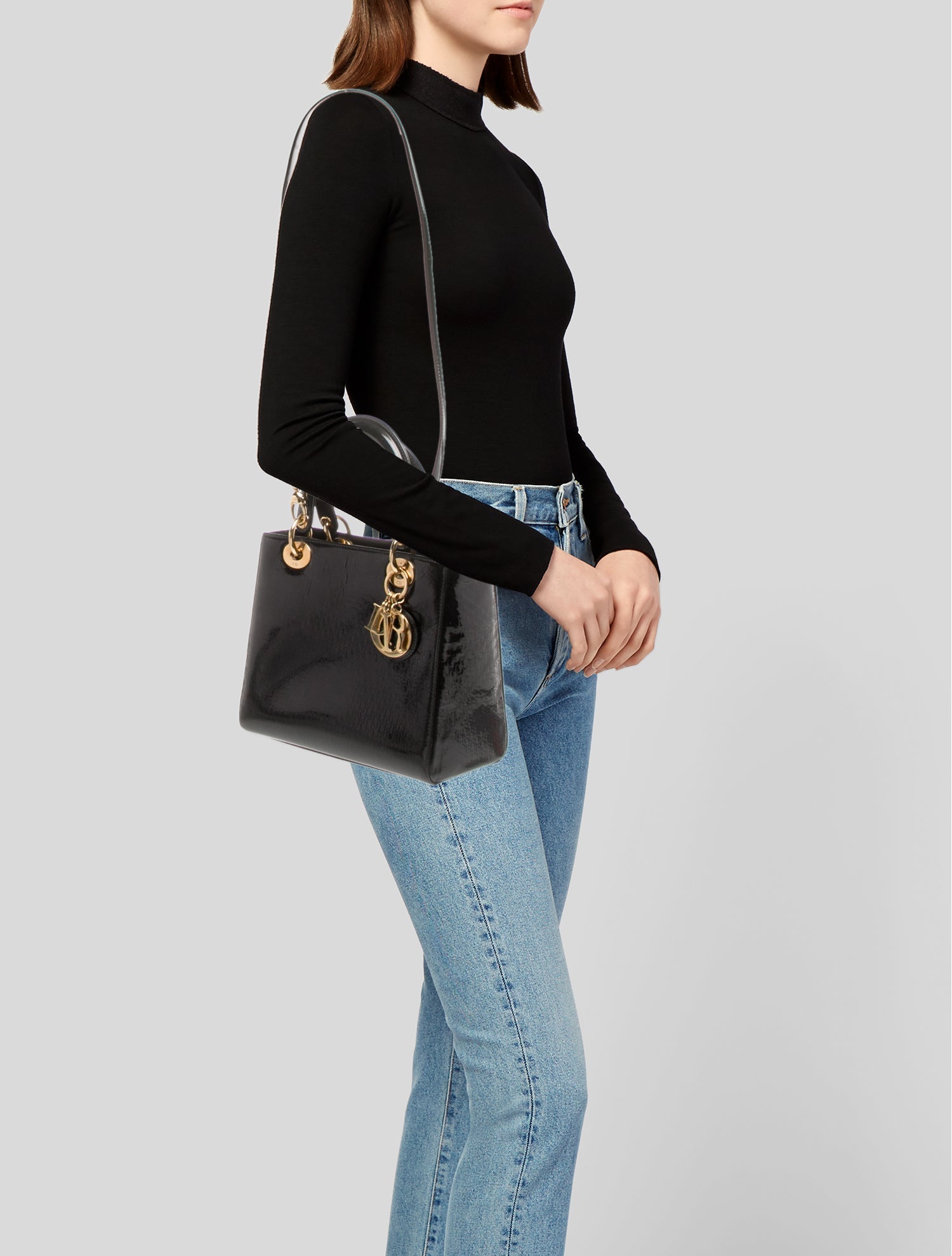 Christian Dior Patent Leather Lady Dior Medium Vintage