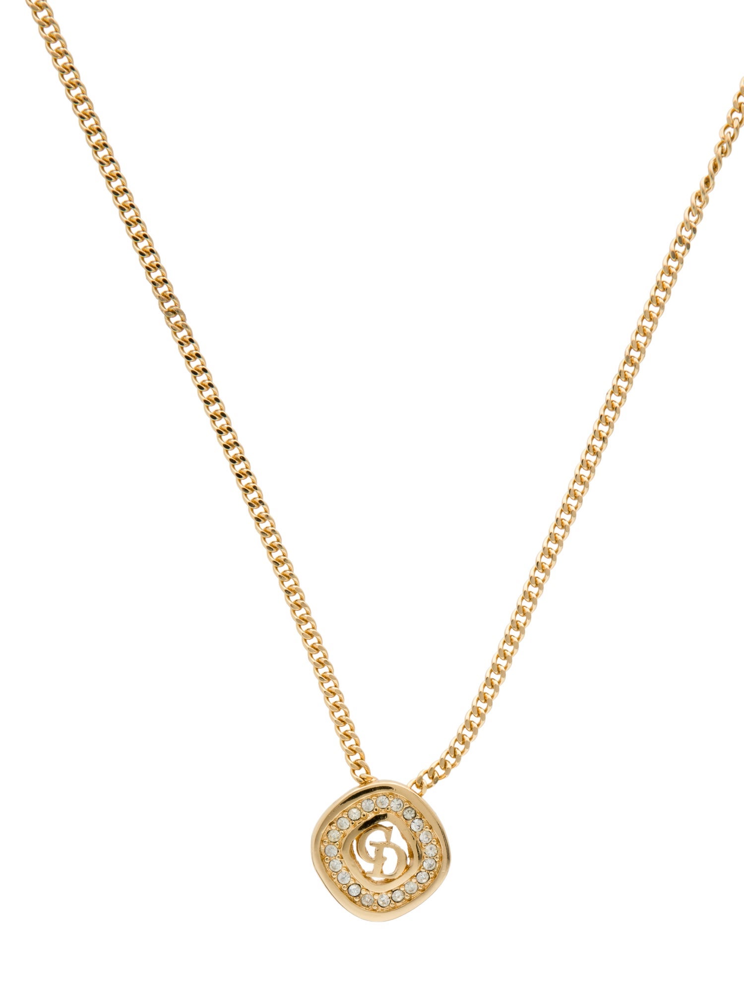 Christian Dior Vintage Crystal CD Pendant Necklace