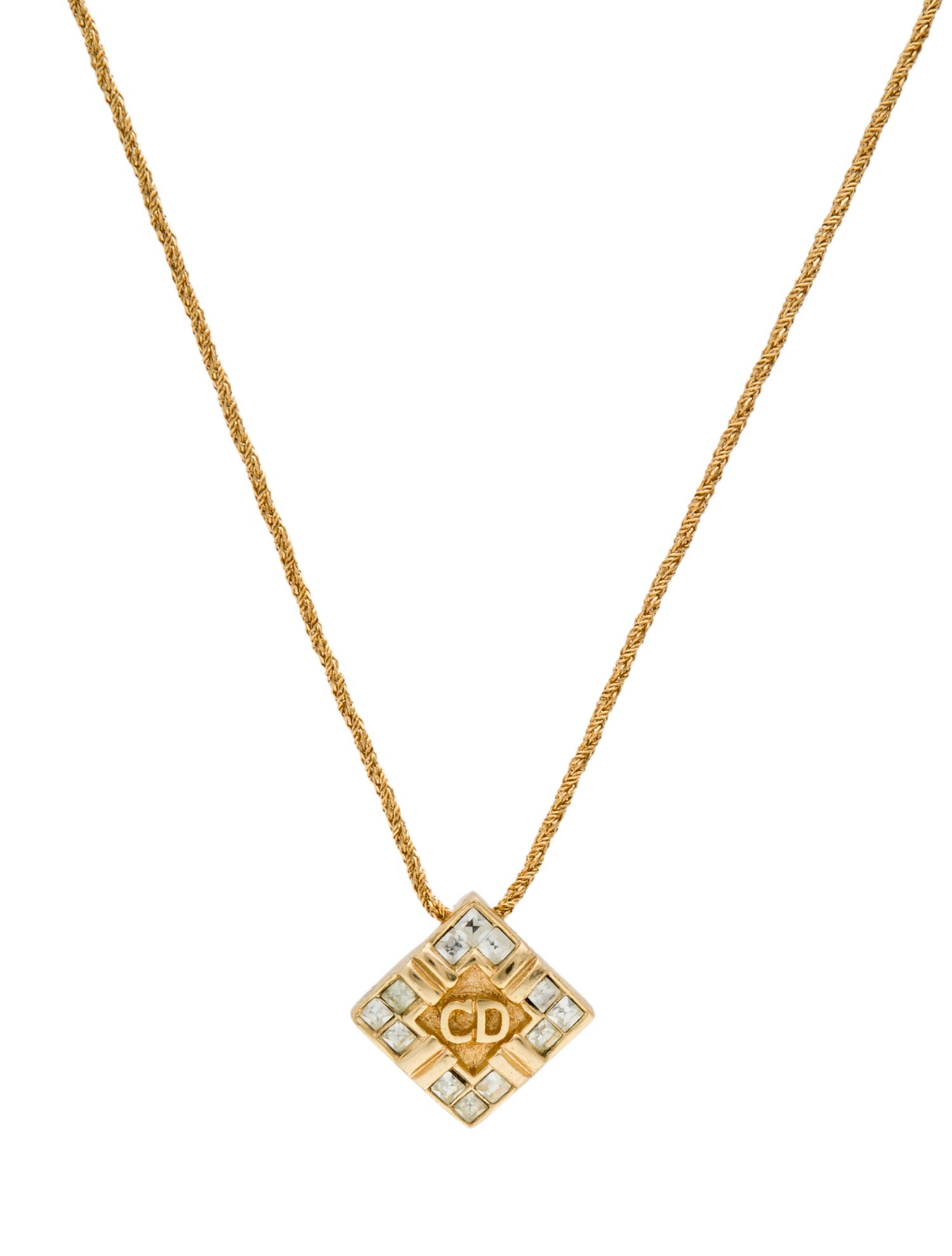 Christian Dior Vintage Crystal CD Pendant Necklace