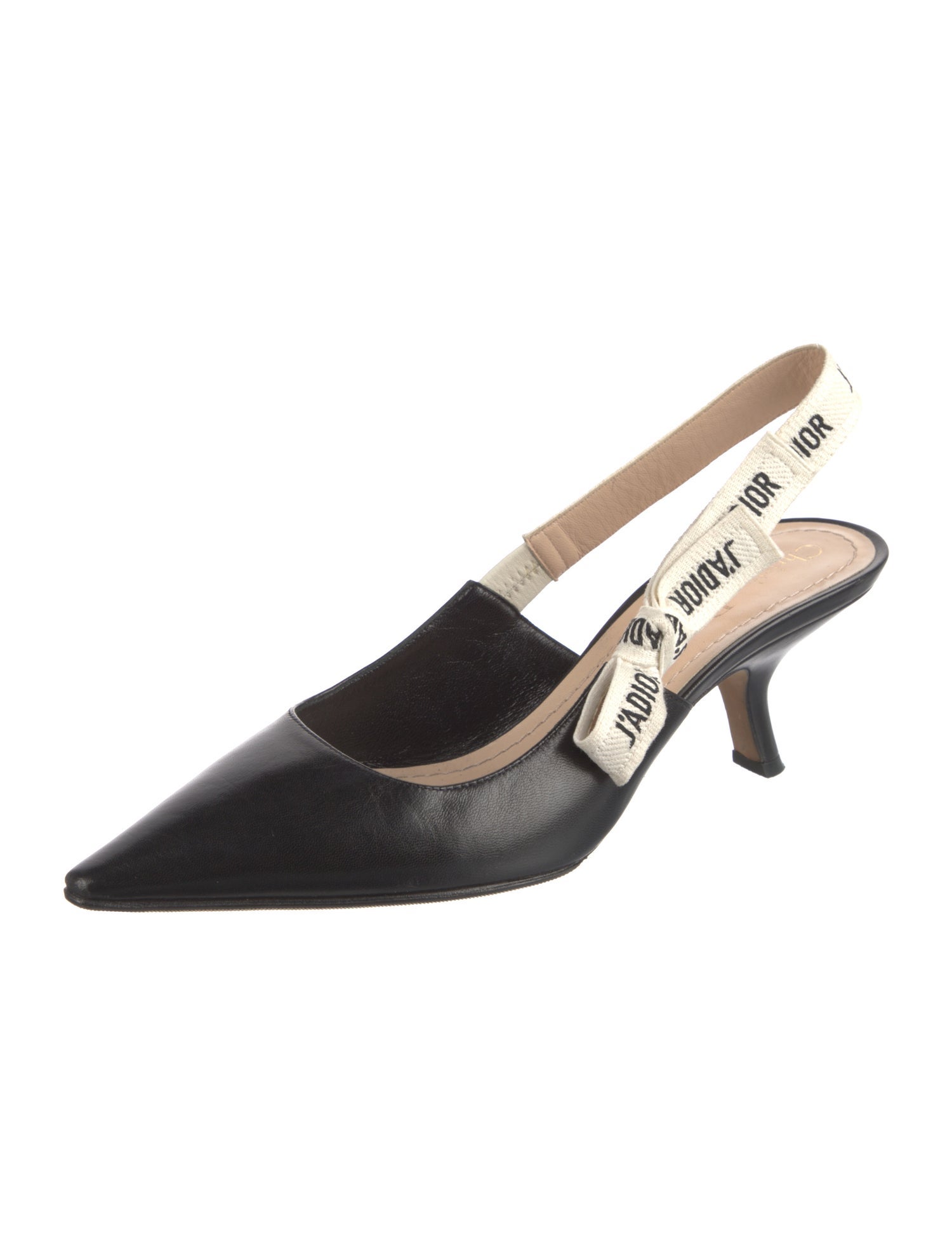 Christian Dior Leather Bow Accents Slingback Pumps