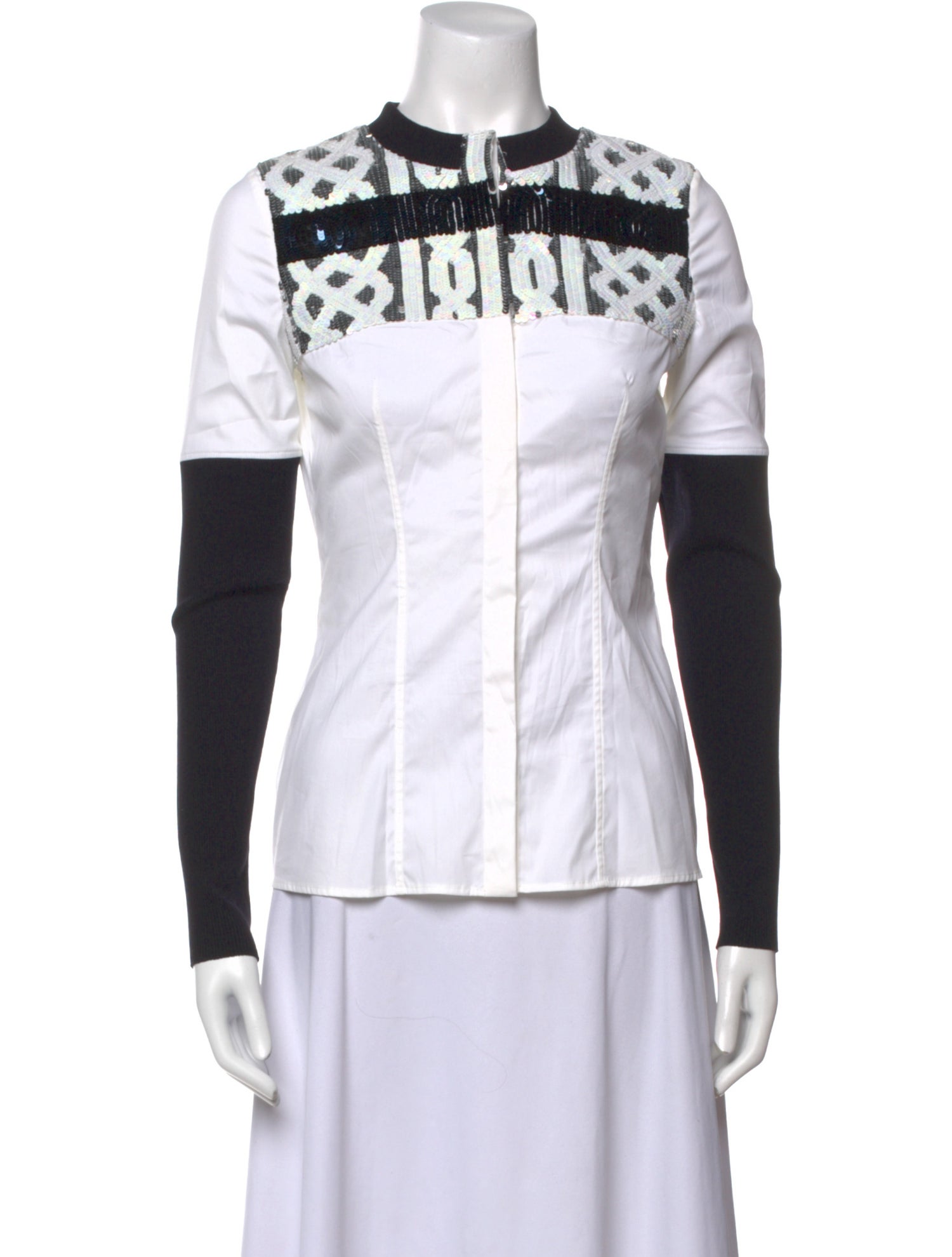 Christian Dior Graphic Print Mock Neck Button-Up Top