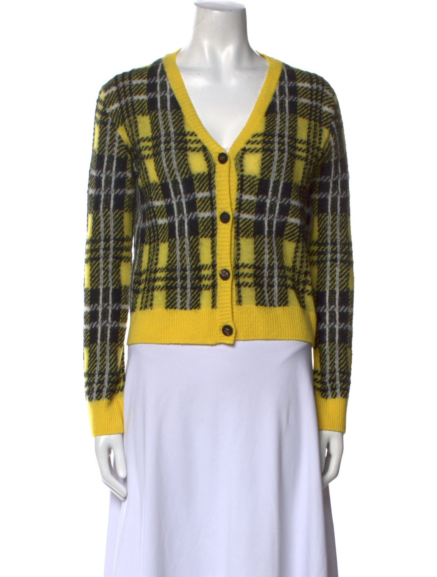 Christian Dior Plaid Print V-Neck Sweater