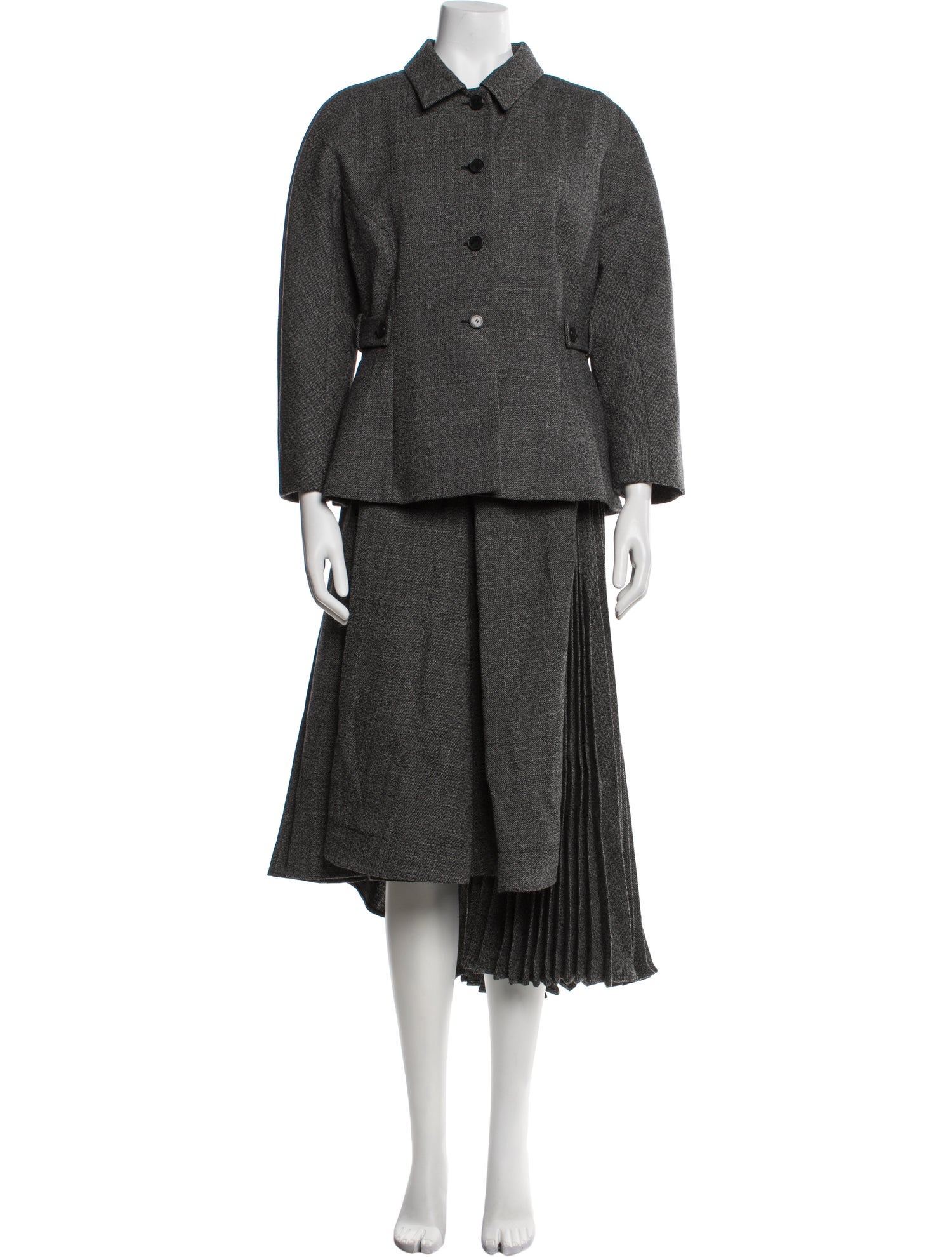 Christian Dior Virgin Wool Pleated Accents Skirt Suit