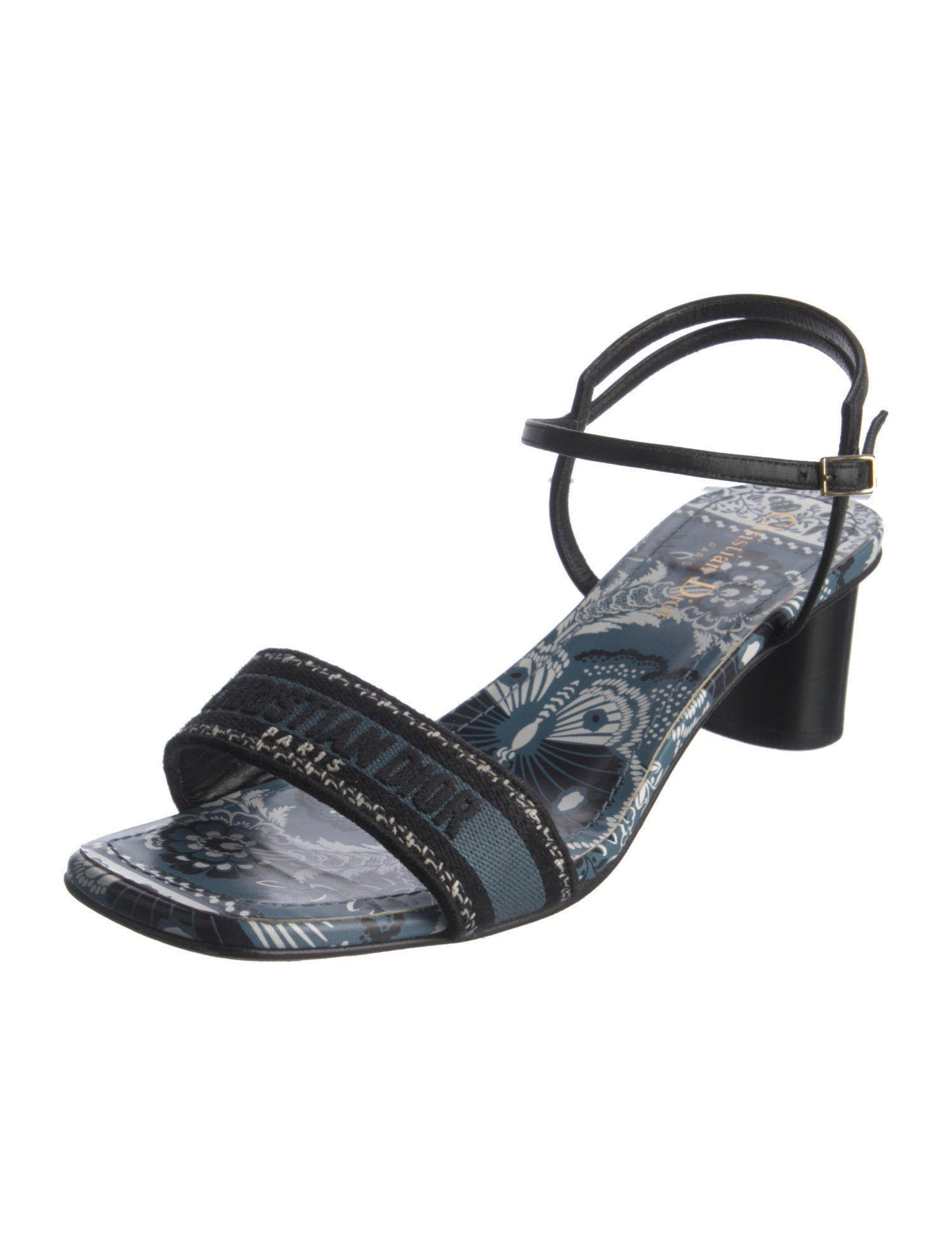 Christian Dior Canvas Embroidered Accent Slingback Sandals