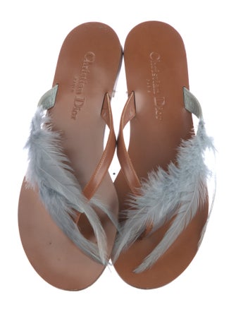 Christian Dior Leather Feather Trim Slides