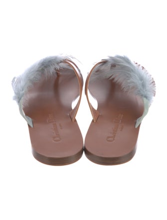 Christian Dior Leather Feather Trim Slides