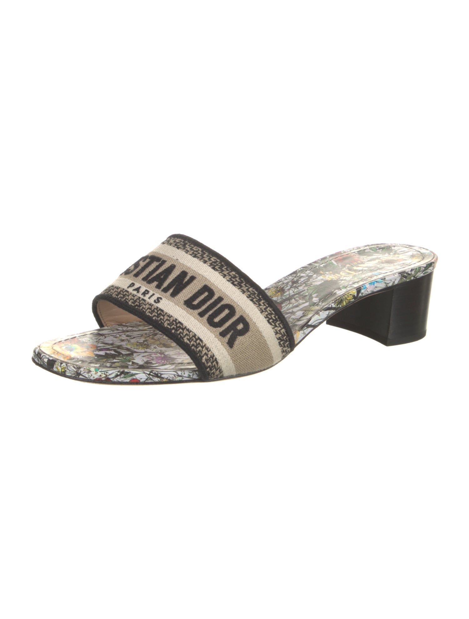 Christian Dior Flora Print Canvas Slides