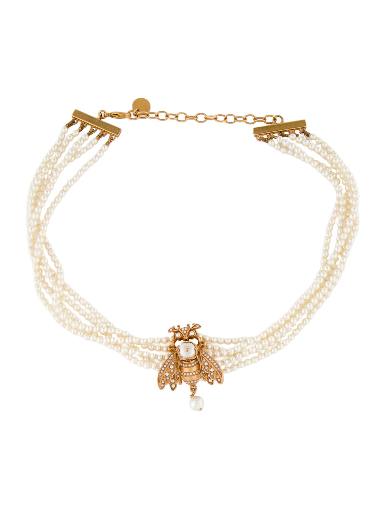 Christian Dior Faux Pearl & Pearl Bee Multistrand Choker Necklace