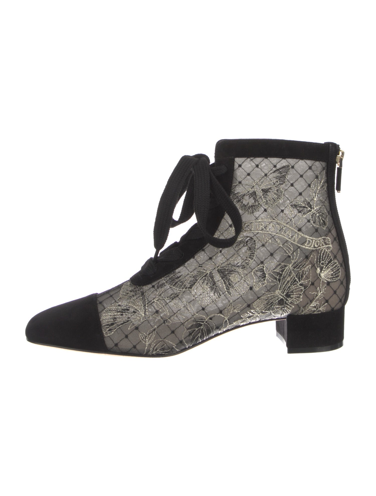 Christian Dior Mesh Colorblock Pattern Lace-Up Boots