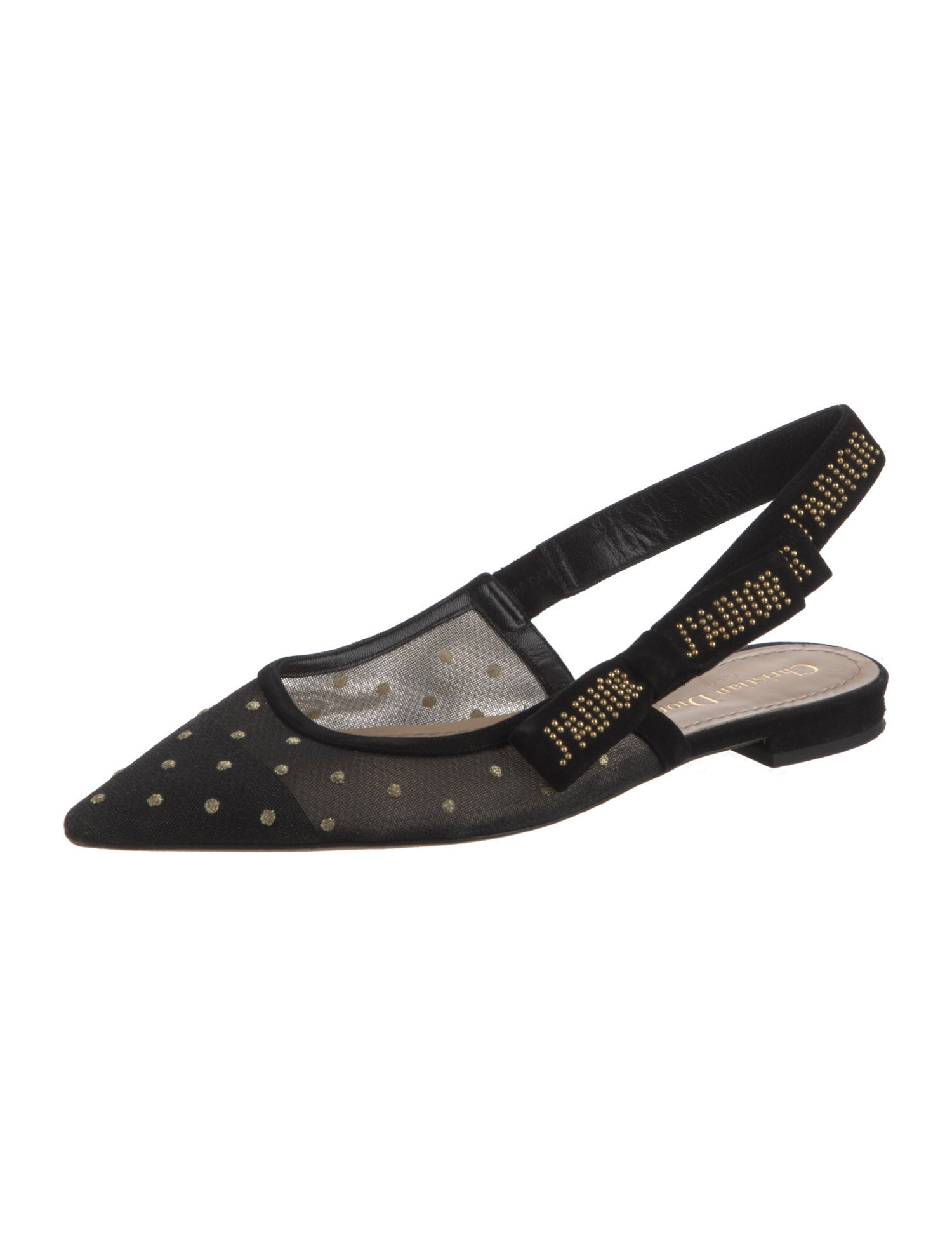 Christian Dior Mesh Bow Accents Slingback Flats