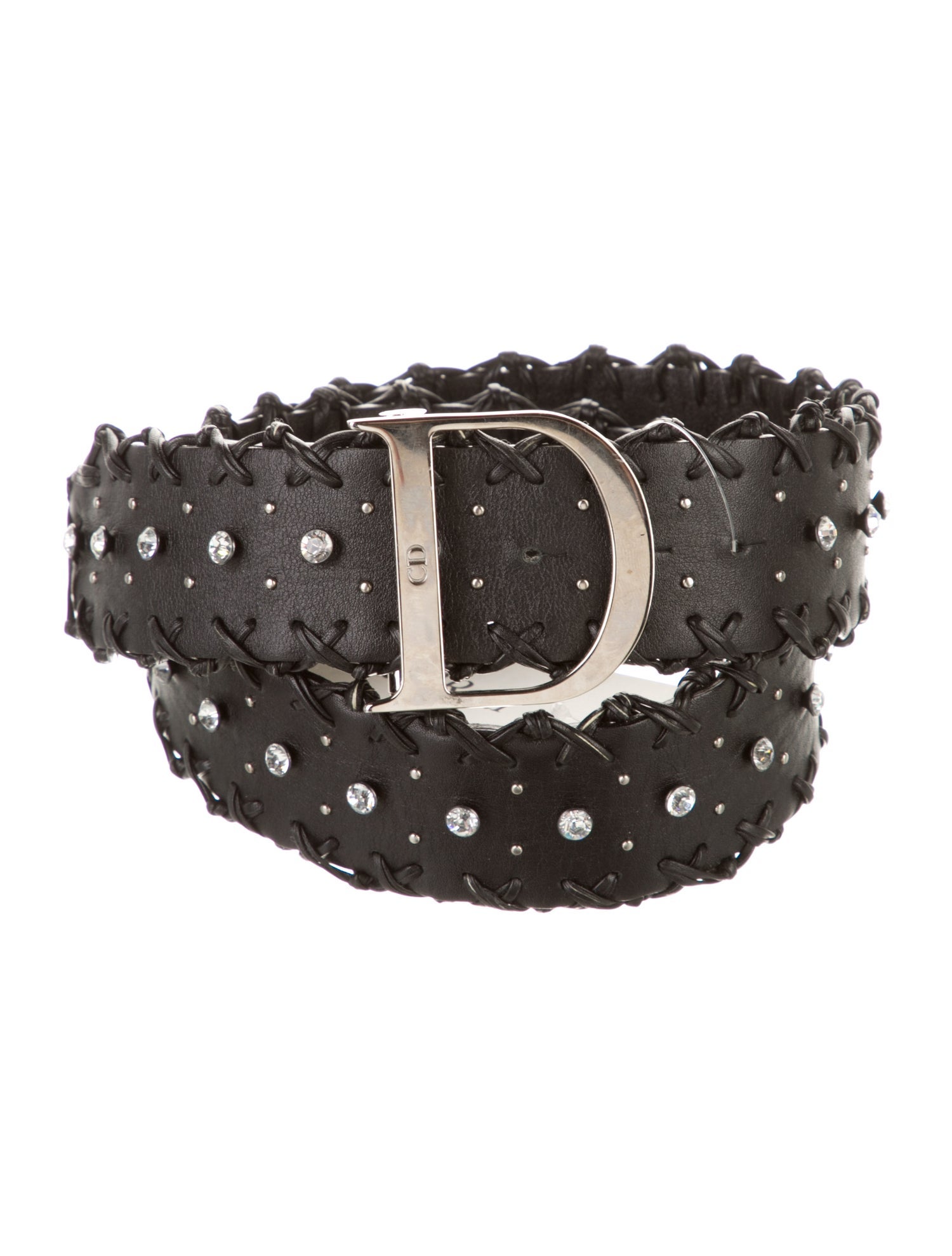 Christian Dior Leather Crystal Embellishments Belt