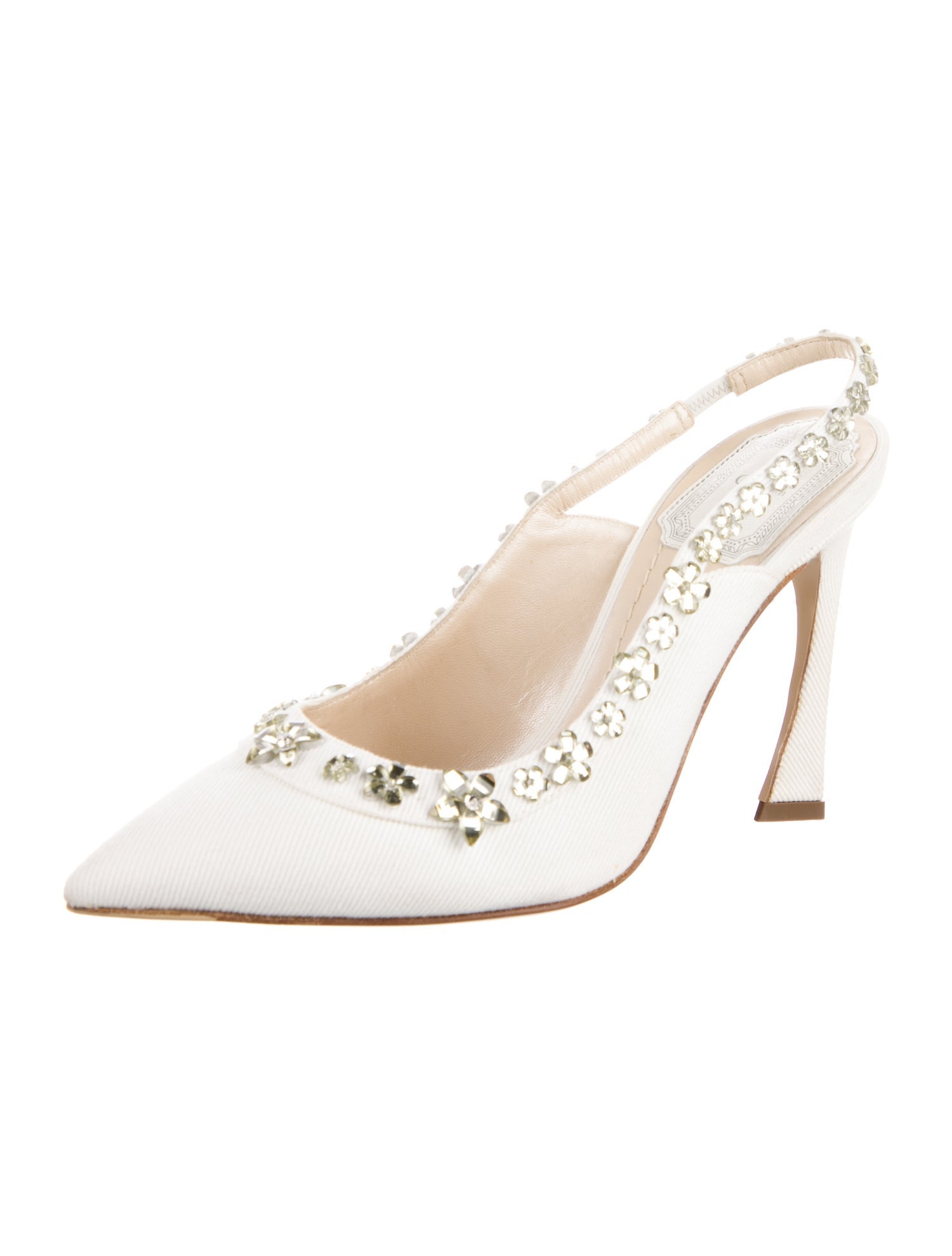 Christian Dior Canvas Crystal Embellishments Slingback Pumps