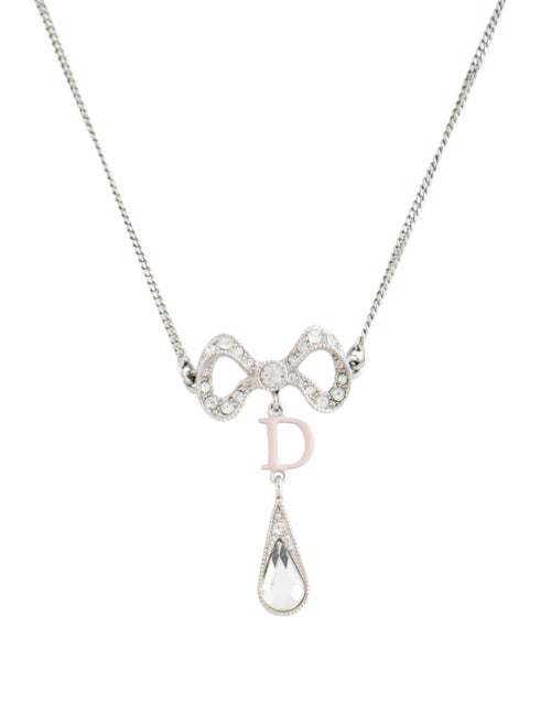 Christian Dior Crystal & Enamel Bow Pendant Necklace