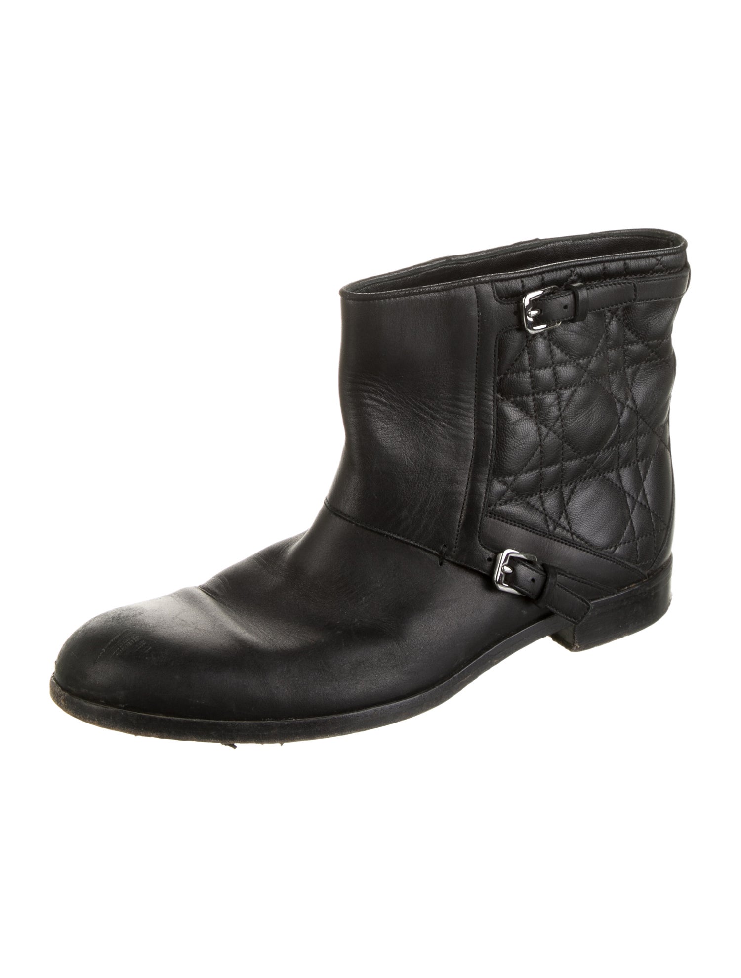 Christian Dior Cannage Pattern Leather Moto Boots