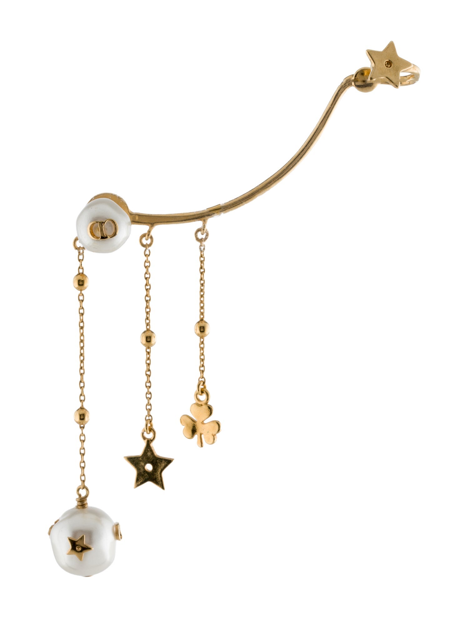 Christian Dior Faux Pearl Shiny-D Ear Climber Earring