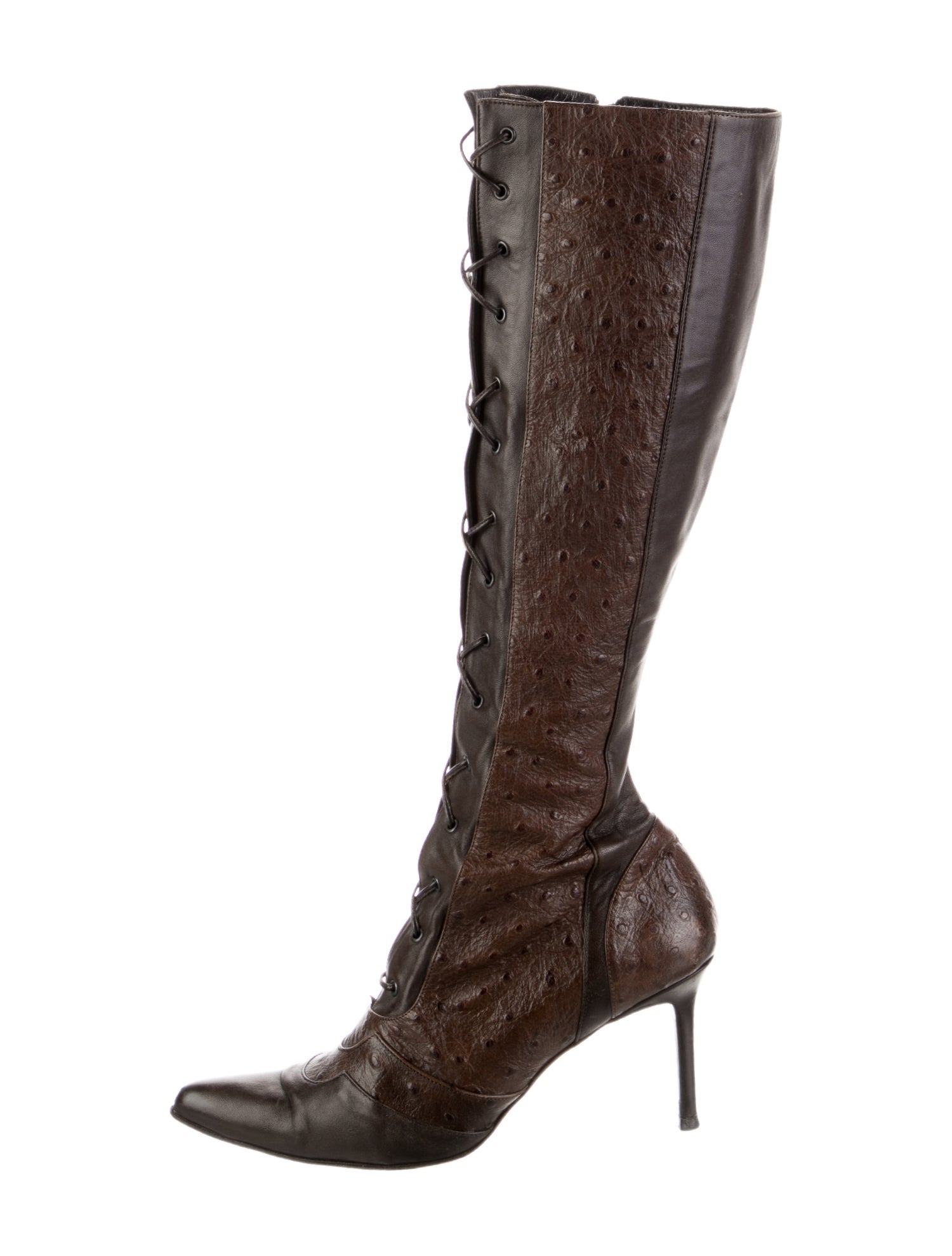 Christian Dior Ostrich Lace-Up Boots