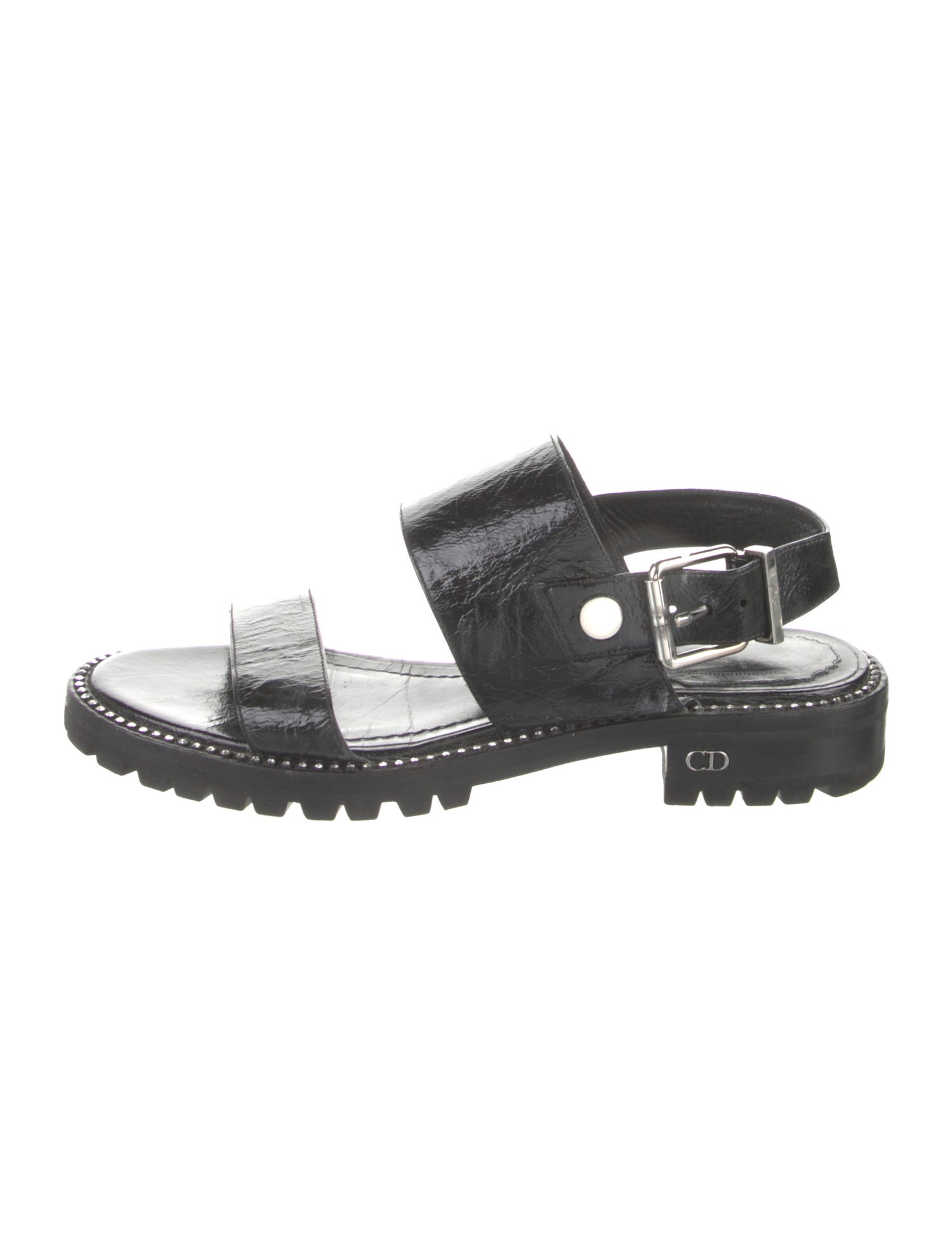 Christian Dior Leather Crystal Embellishments Slingback Sandals