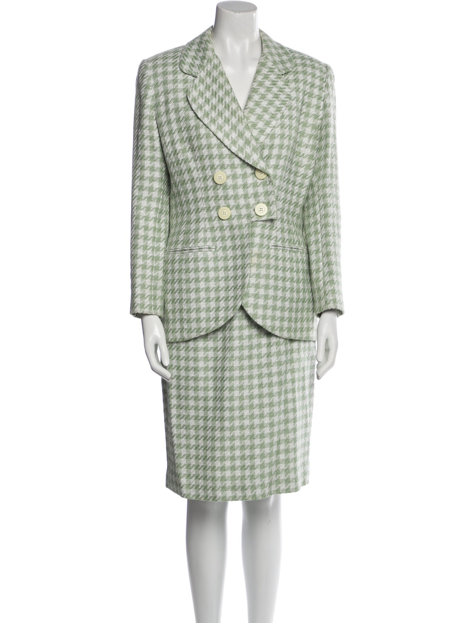 Christian Dior Vintage Plaid Print Skirt Suit