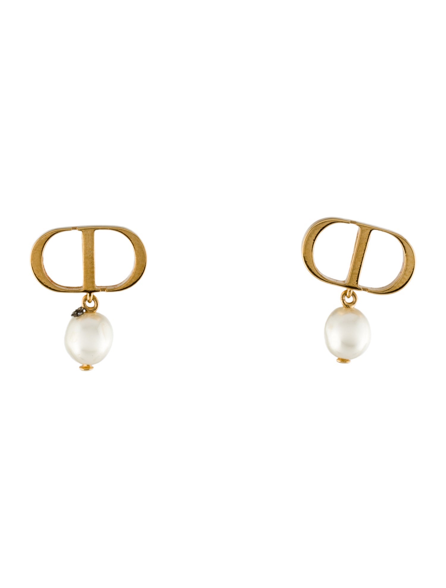 Christian Dior Faux Pearl Petit CD Drop Earrings