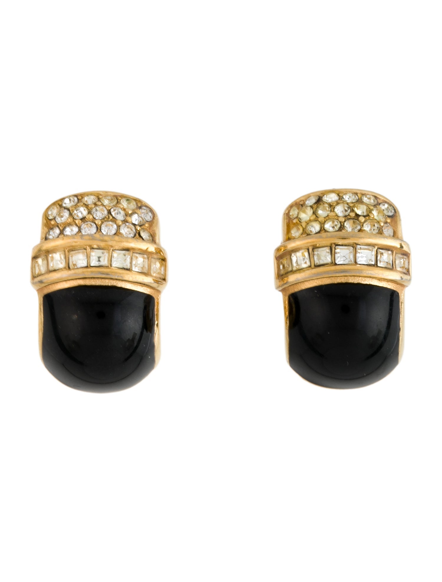 Christian Dior Vintage Enamel & Crystal Half Hoop Clip-On Earrings