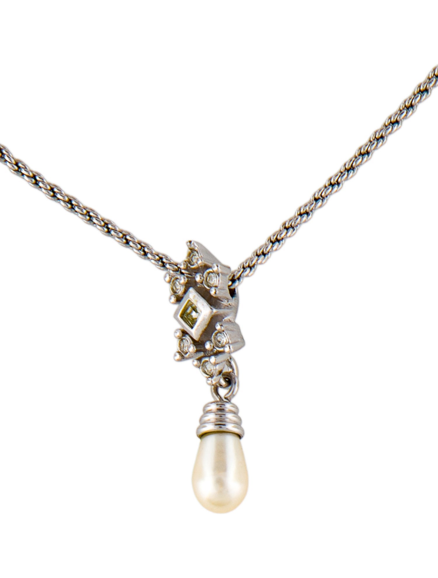 Christian Dior Vintage Faux Pearl & Crystal Pendant Necklace