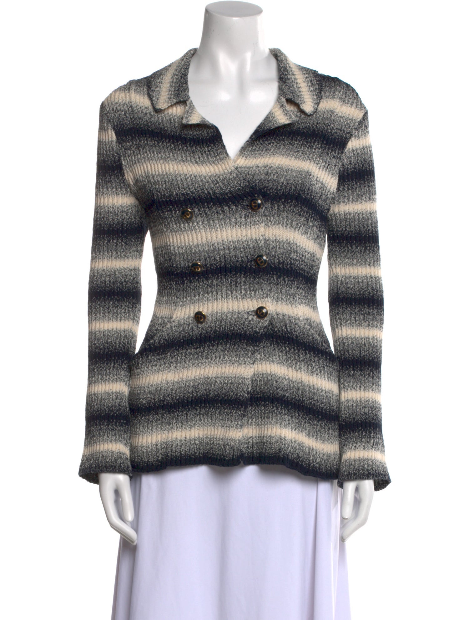 Christian Dior Striped V-Neck Sweater