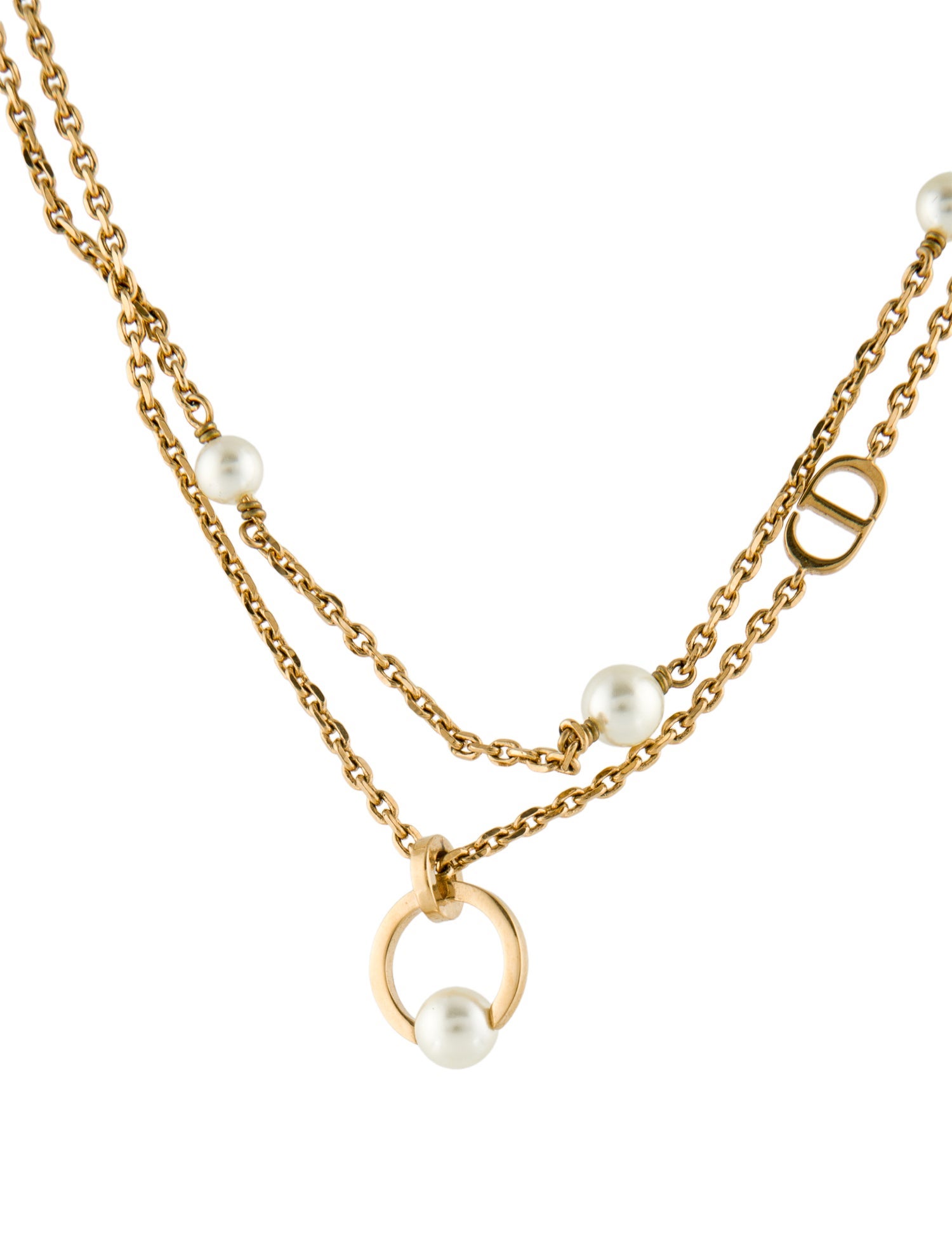 Christian Dior Faux Pearl CD Double Strand Necklace