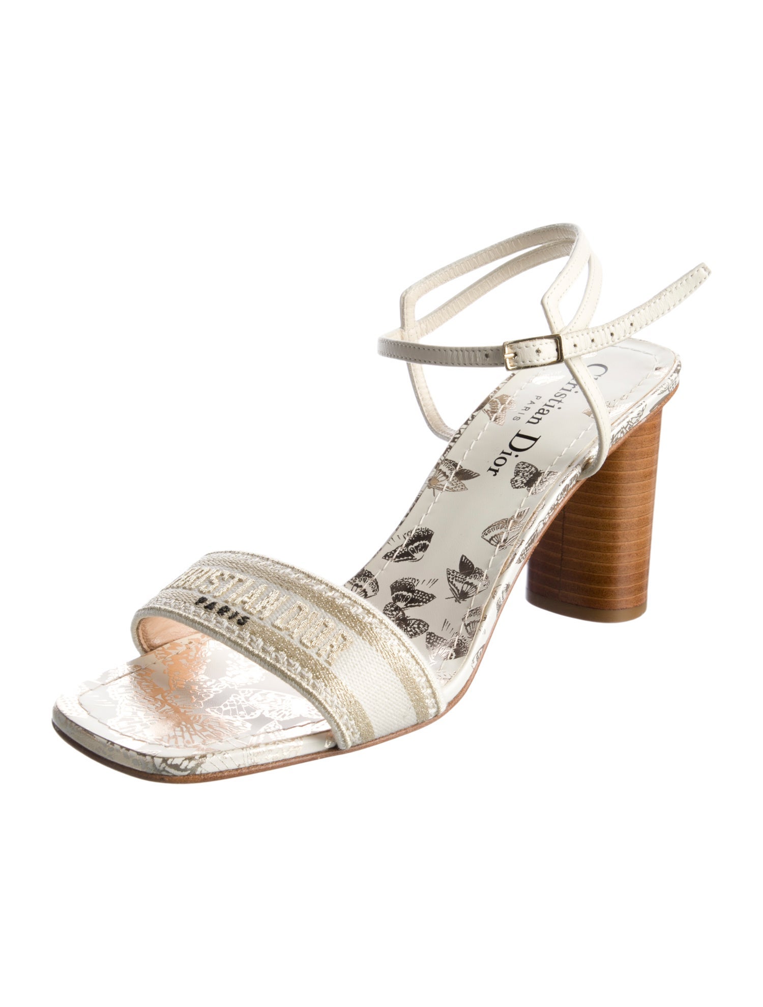 Christian Dior Leather Embroidered Accent Slingback Sandals